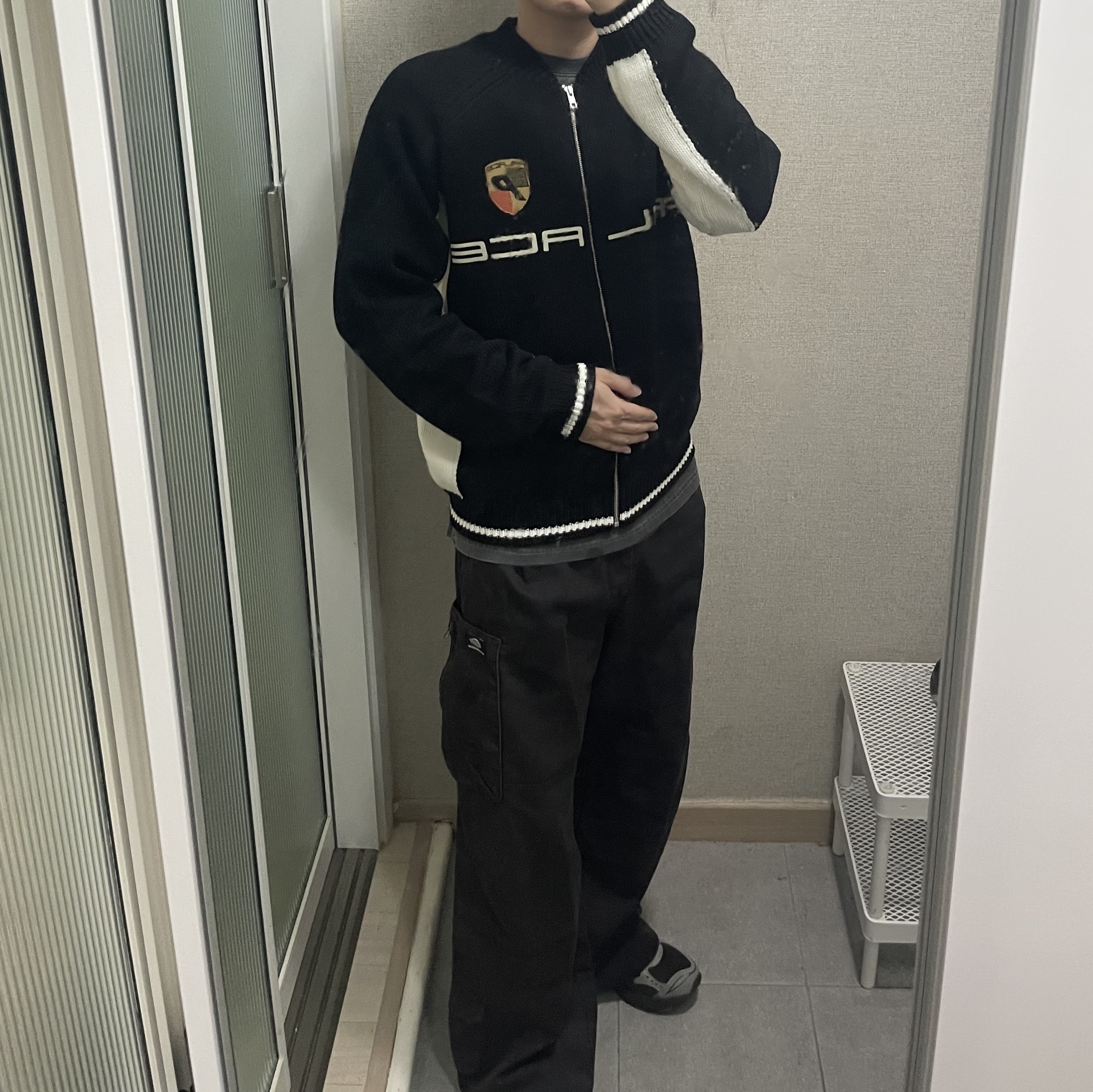 Palace Posh Knit Black - 24FW, Asics x Atmos x Undermycar Gel-Kayano 14 Pepper Black 착용 스타일 - 1
