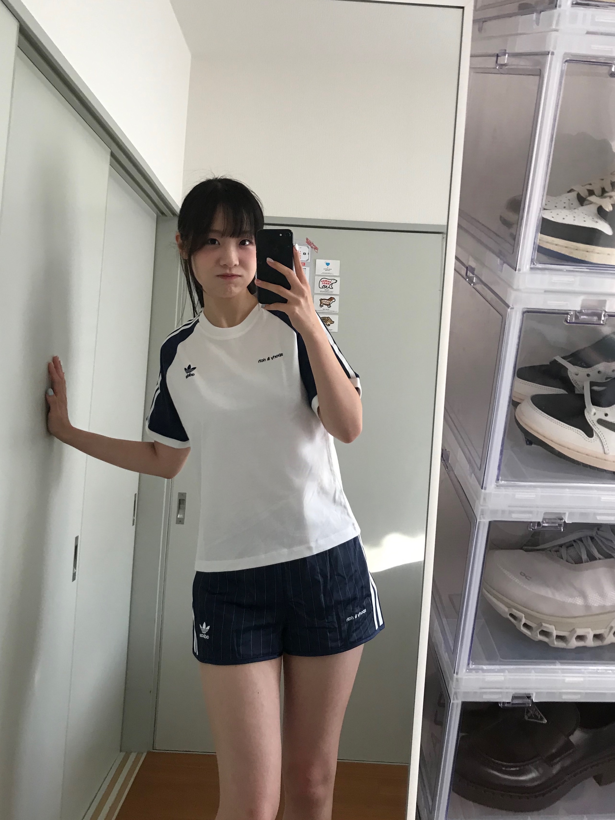 (W) Adidas x Sporty & Rich Shorts White Night Indigo - KR Sizing, (W) Adidas x Sporty & Rich T-Shirt White Night Indigo - KR Sizing 착용 스타일