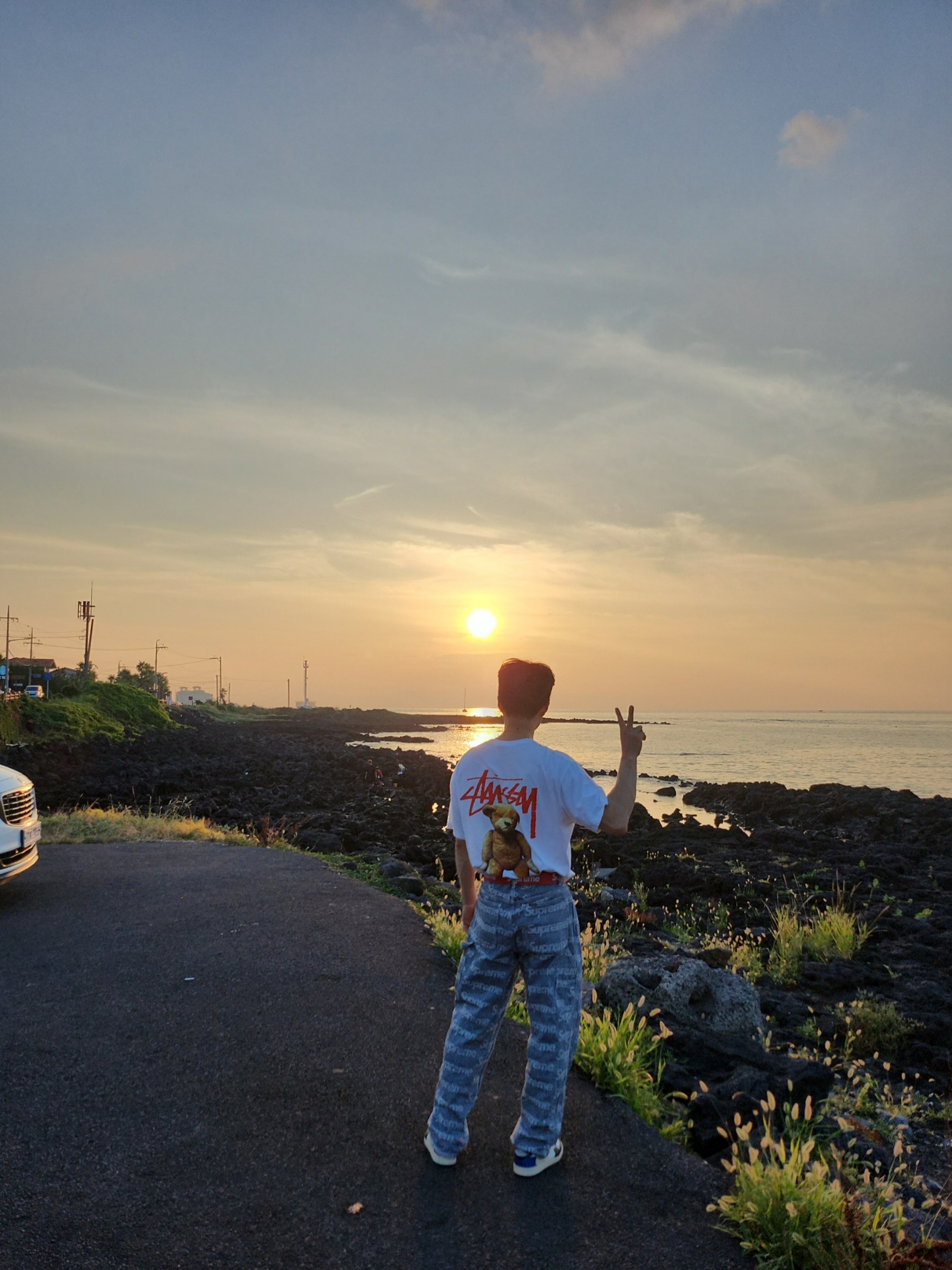 Supreme Denim Painter Pants Stripe - 24SS, Supreme Repeat Leather Belt Red 착용 스타일 - 2