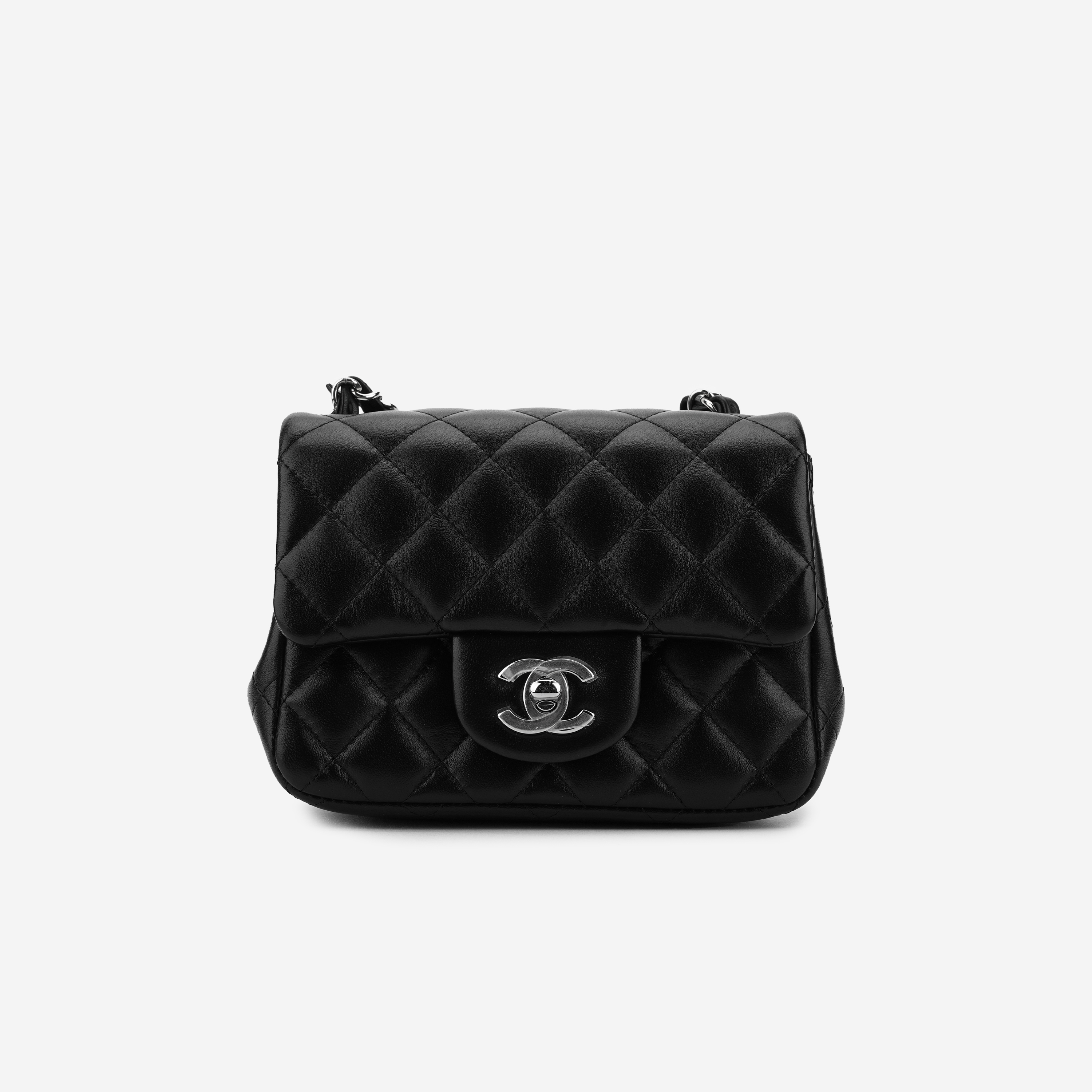 Chanel Mini Flap Bag Lambskin & Silver Black