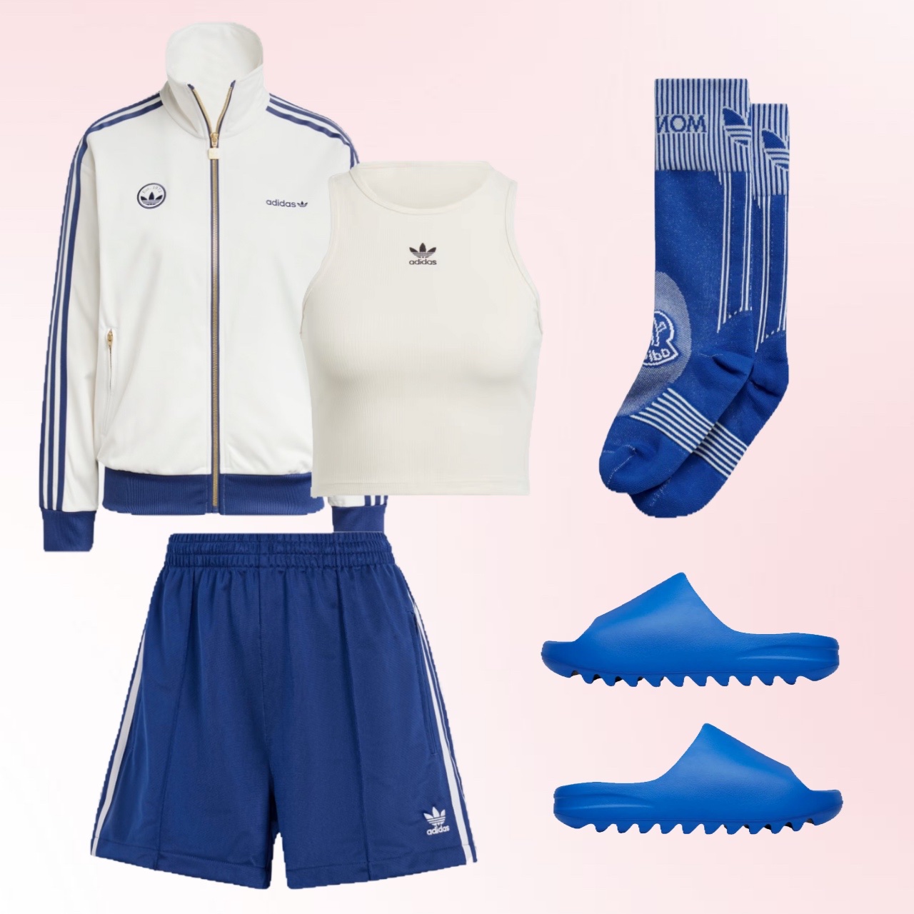 (W) Adidas Firebird Badge Track Top Cloud White - KR Sizing, Adidas Yeezy Slide Azure 착용 스타일