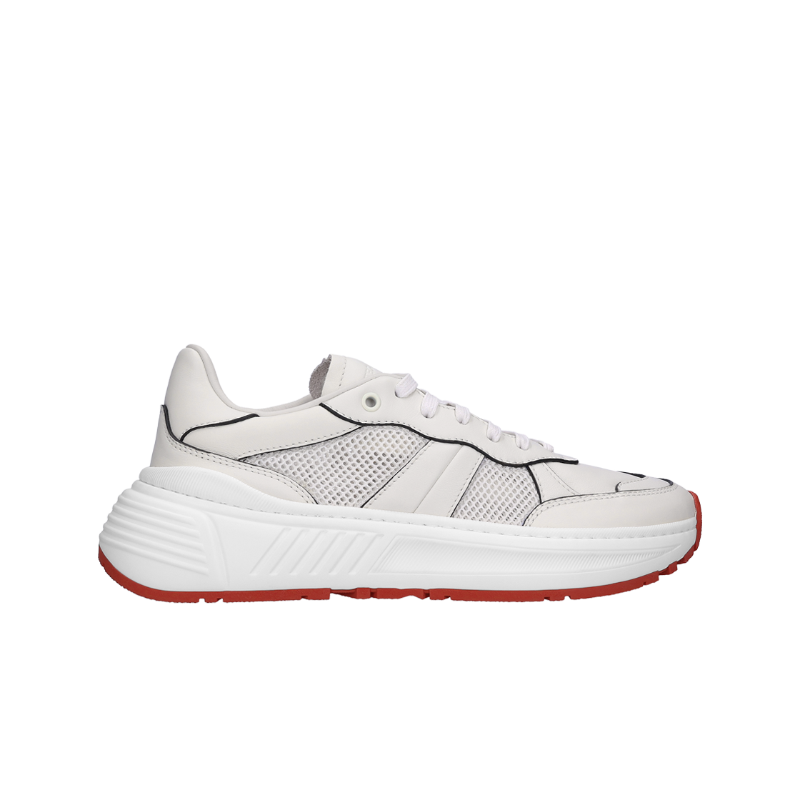 565646VJE219026 Bottega Veneta Speedster Sneakers in Calf Leather and Mesh White Red