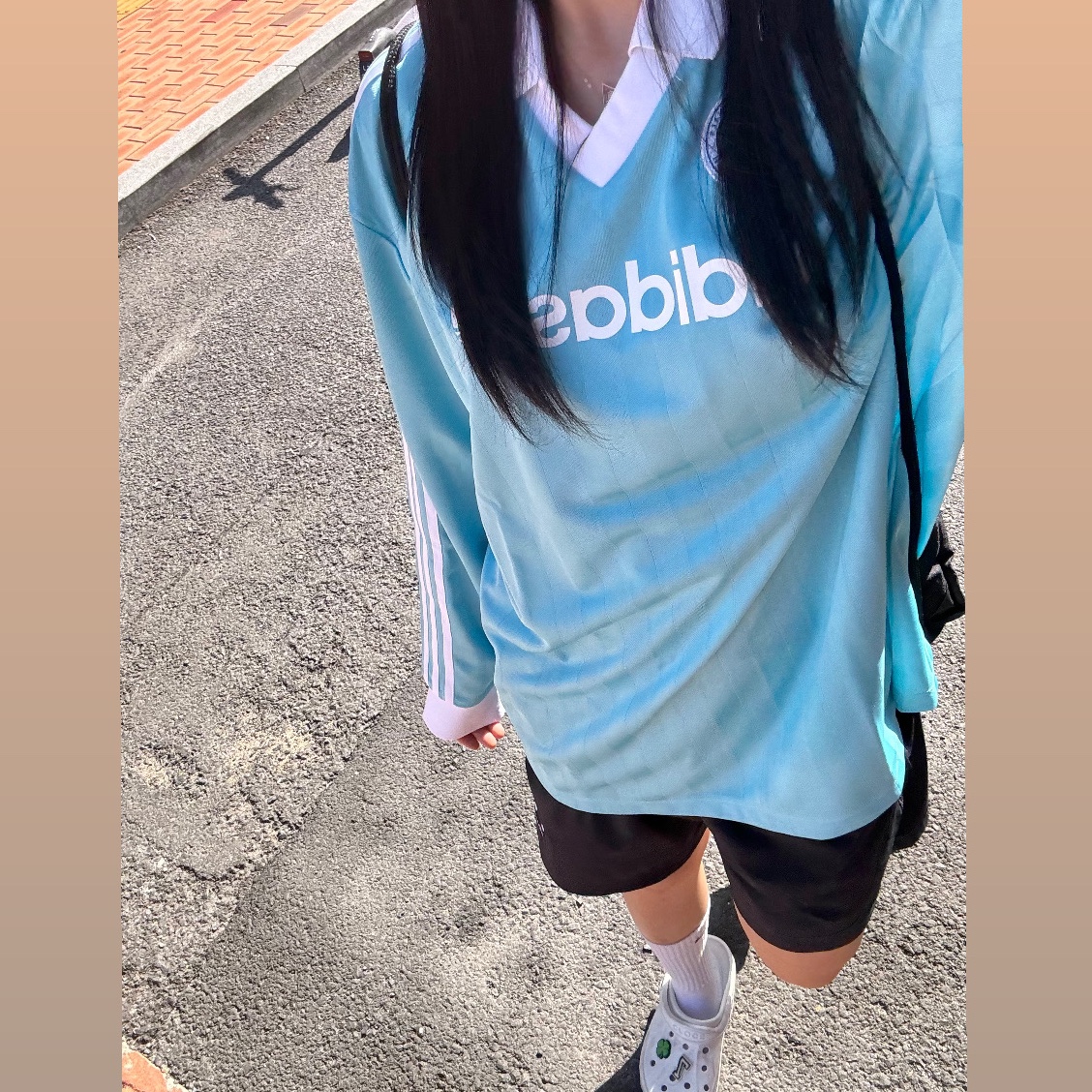 (W) Adidas Football Long Sleeve T-Shirt Light Aqua - KR Sizing 착용 스타일