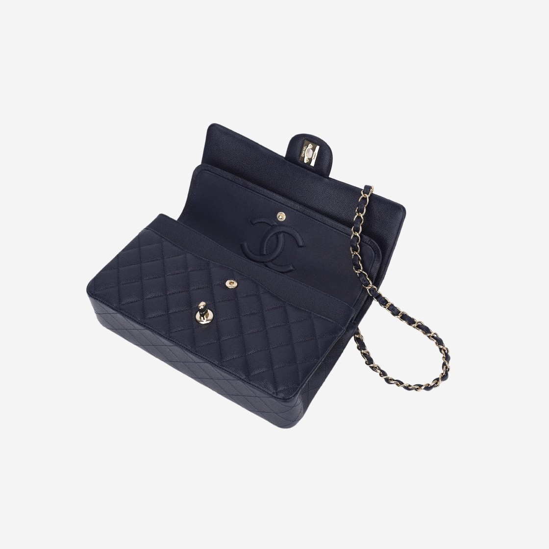 Chanel Medium Classic Handbag Grained Calfskin & Gold Dark Blue 상세 이미지 3