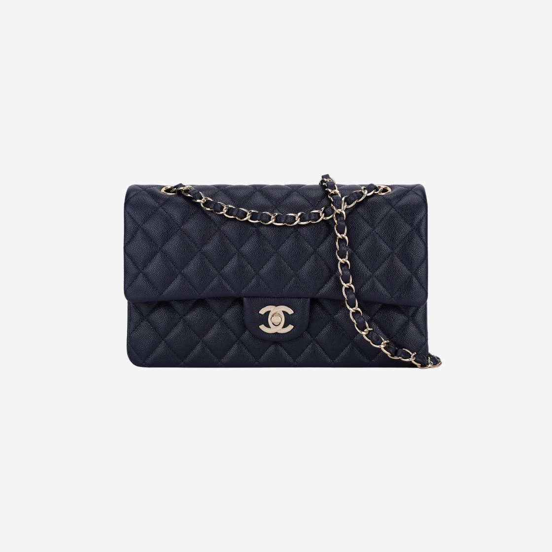 Chanel Medium Classic Handbag Grained Calfskin & Gold Dark Blue 상세 이미지 1