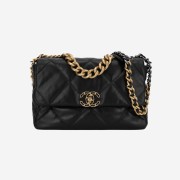 Chanel Large 19 Handbag Goatskin & Gold Black