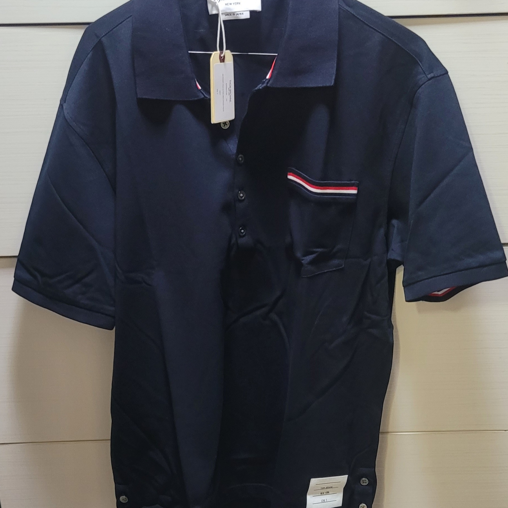 Thom Browne RWB Pocket Trim Pique Polo Shirt Navy 착용 스타일 - 1