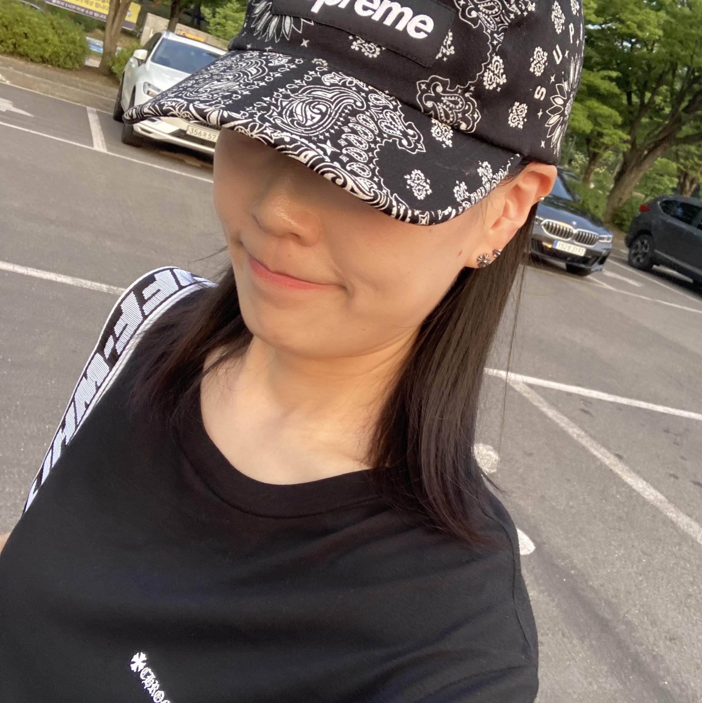 (PS) Jordan 1 x Travis Scott Retro Low OG SP Medium Olive, Supreme Bandana Camp Cap Black - 21SS 착용 스타일 - 8