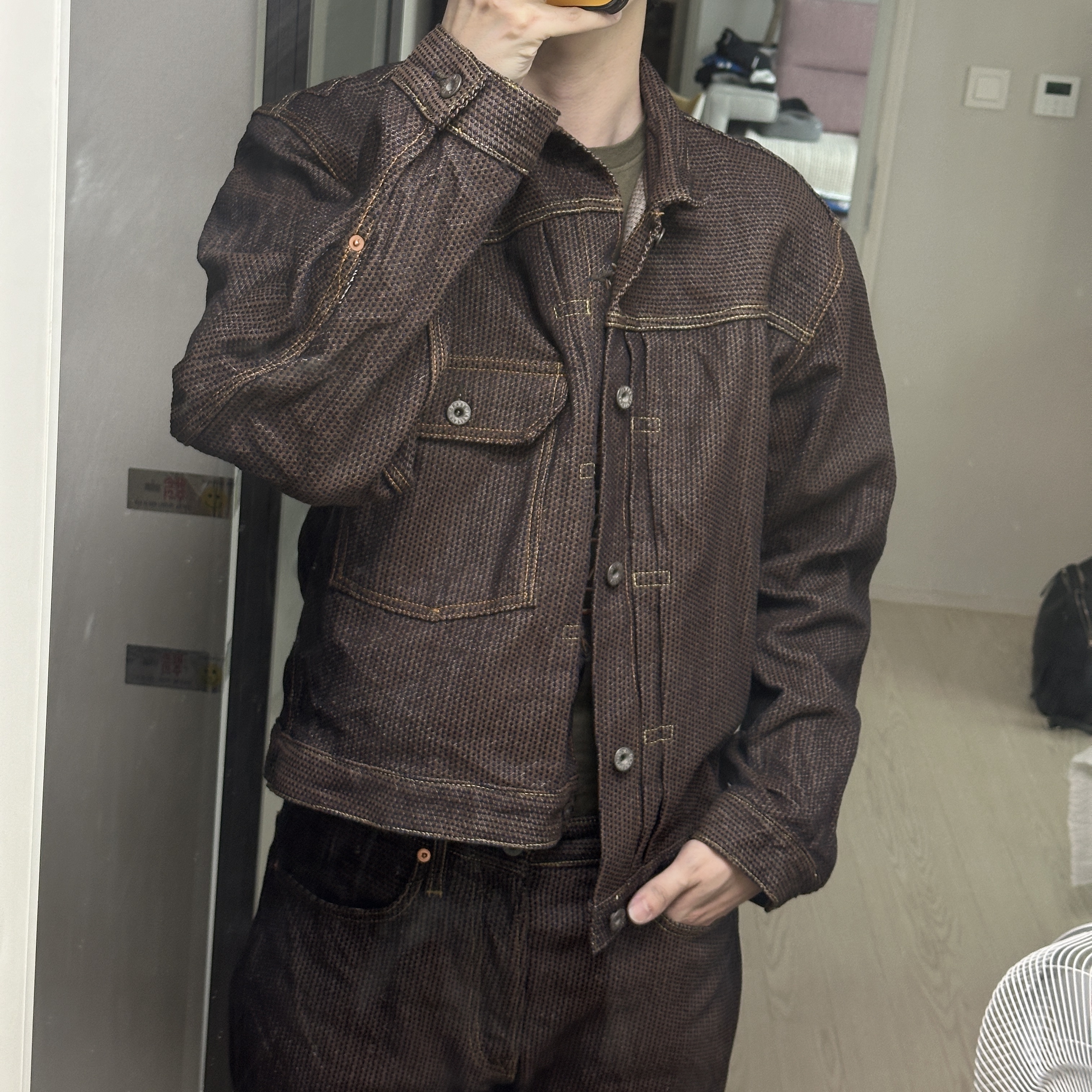 Kapital Century Denim 1st Jacket N5S Brown 착용 스타일