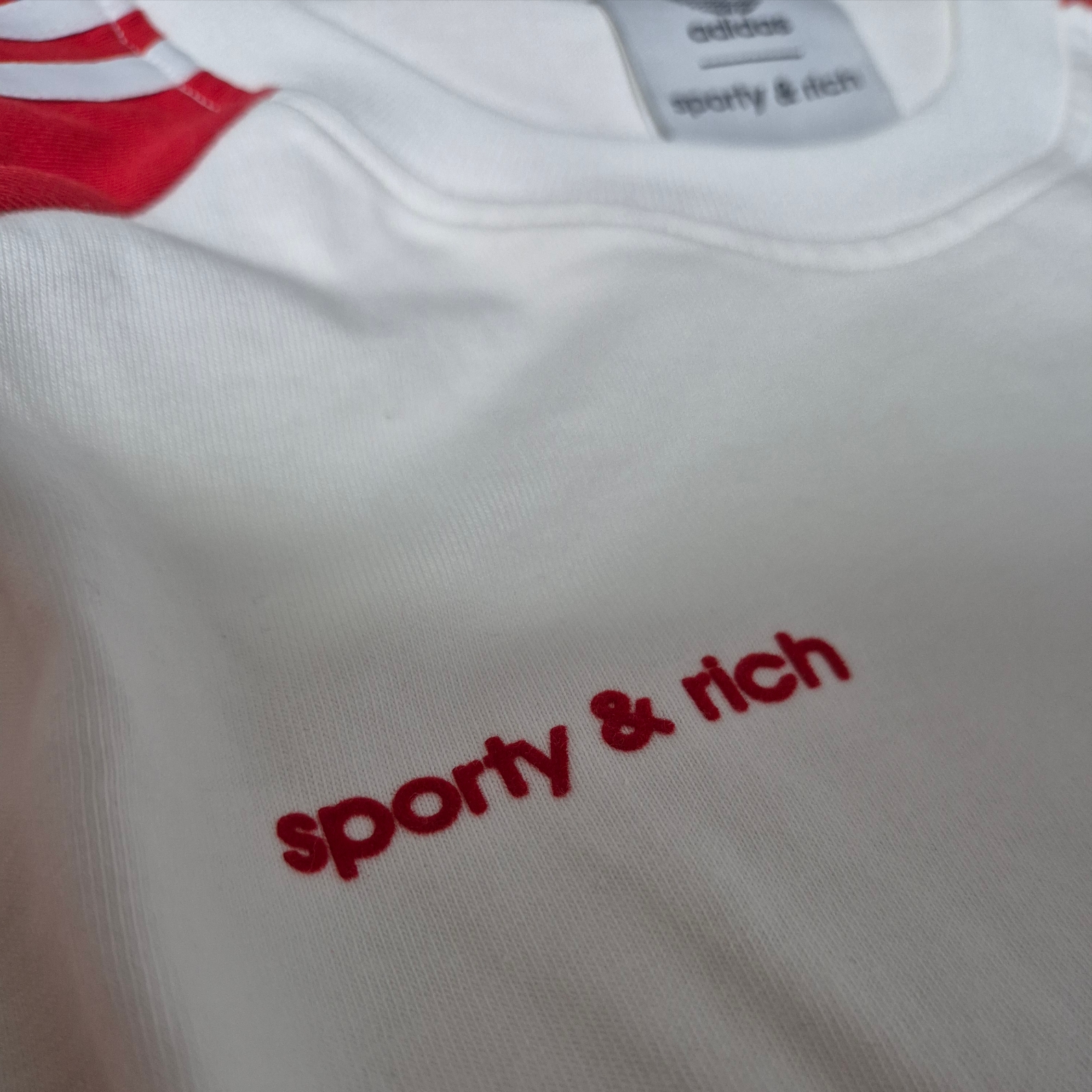(W) Adidas x Sporty & Rich T-Shirt White Collegiate Red - KR Sizing 착용 스타일 - 2