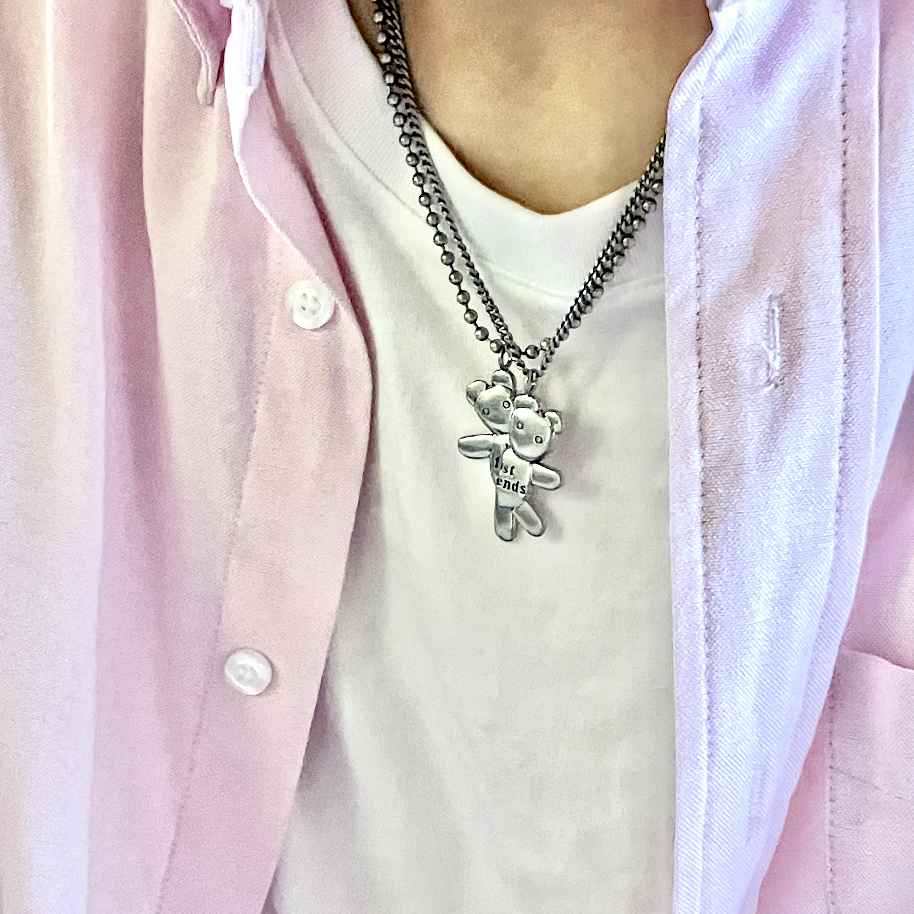 Heaven by Marc Jacobs Friendship Necklace Set Silver Ox (Set of 2) 착용 스타일
