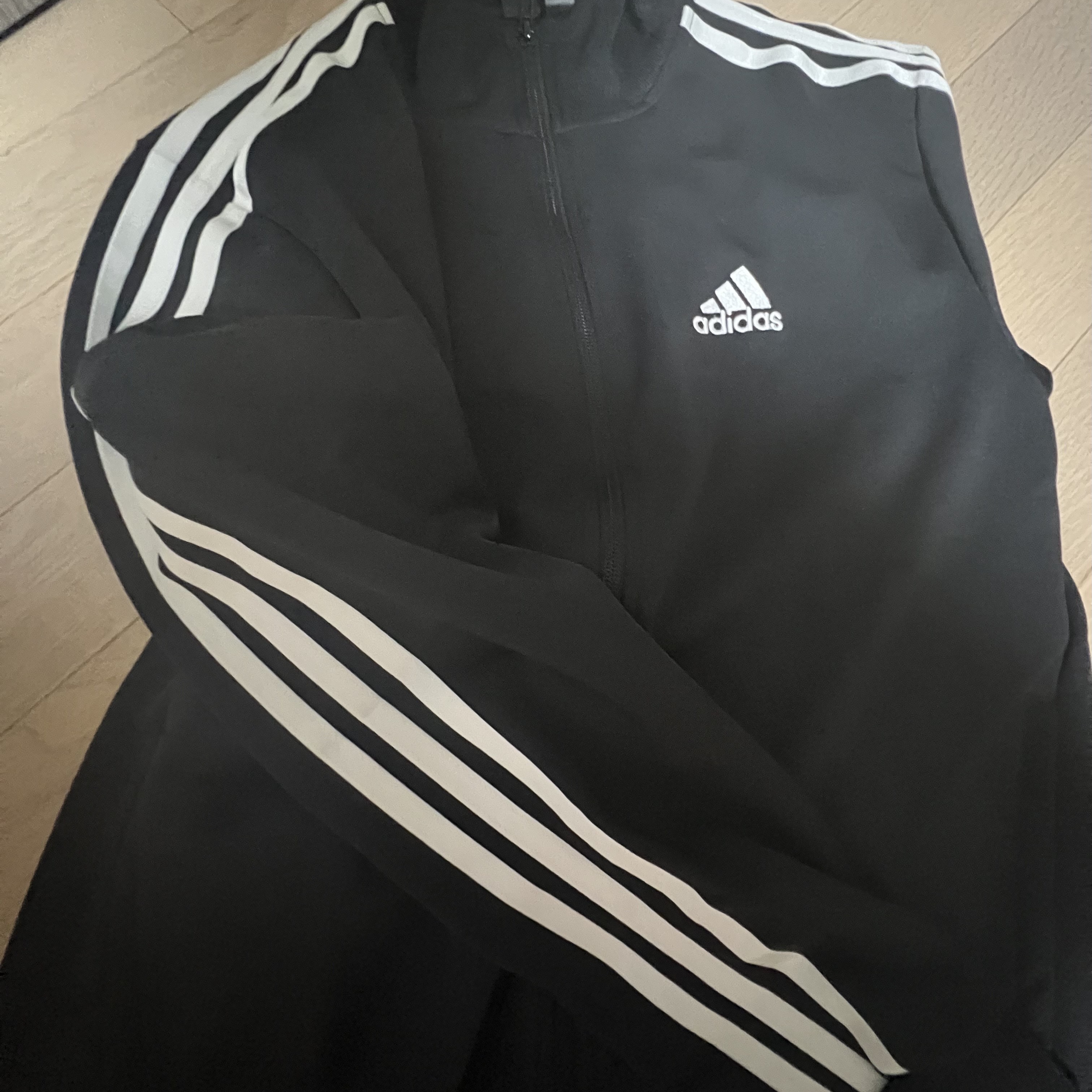 Adidas 3S Regular Fit Double Knit Track Top Black White - KR Sizing 착용 스타일 - 5