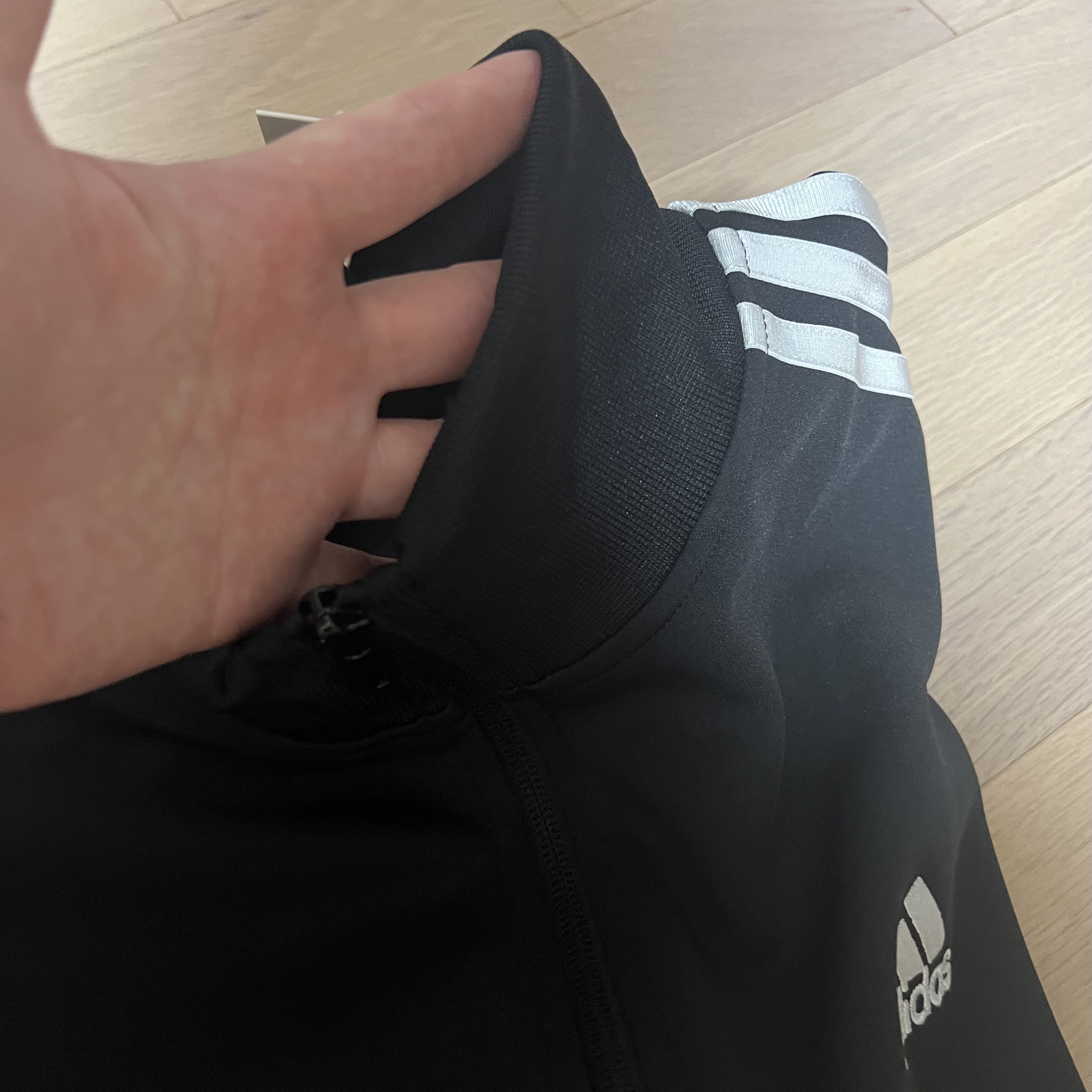 Adidas 3S Regular Fit Double Knit Track Top Black White - KR Sizing 착용 스타일 - 4