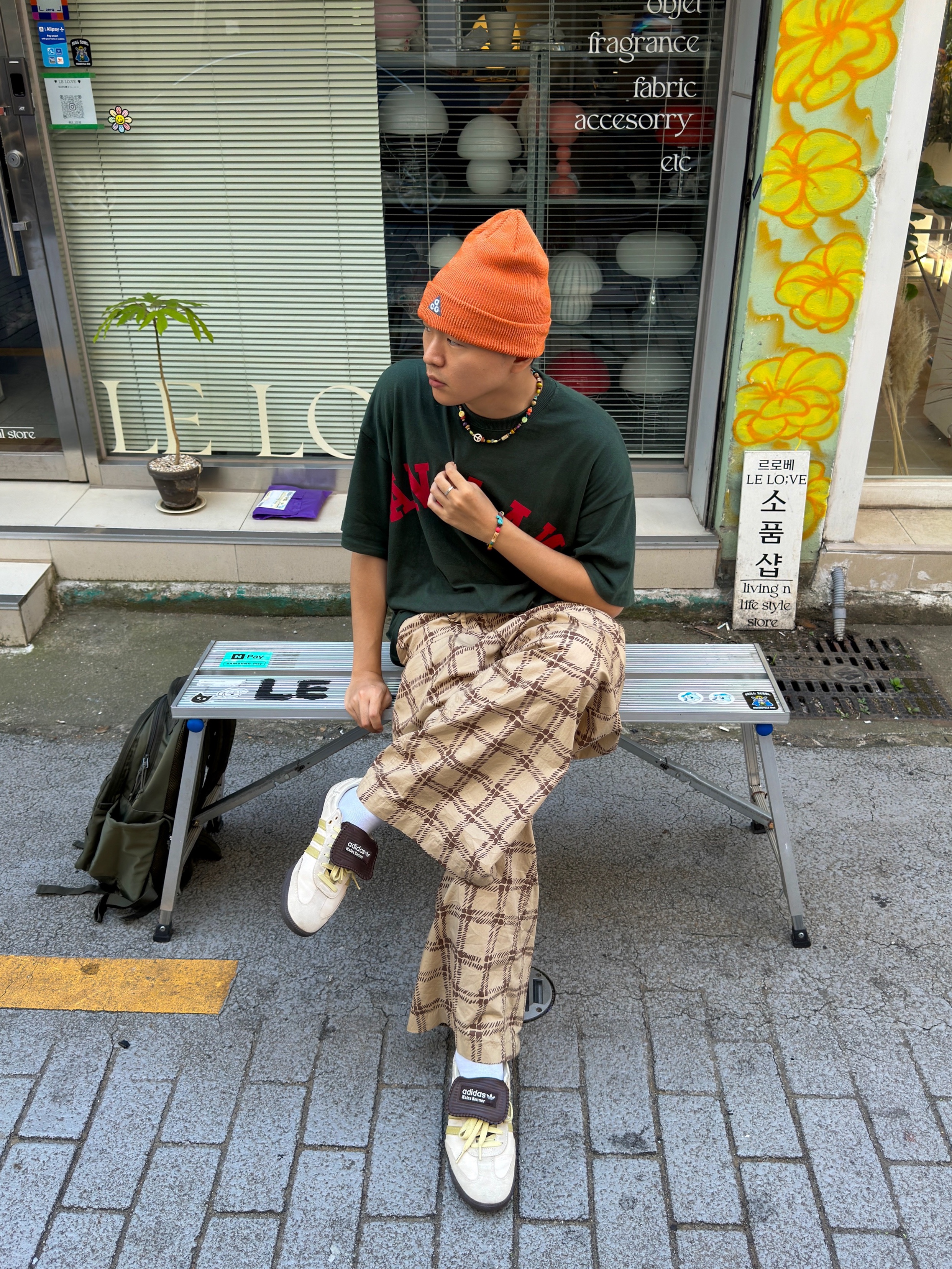 TOWTOW.ARCHIVE Peacemark Symbol Necklace, Adidas x Wales Bonner Samba Brown Ecru Tint 착용 스타일 - 1