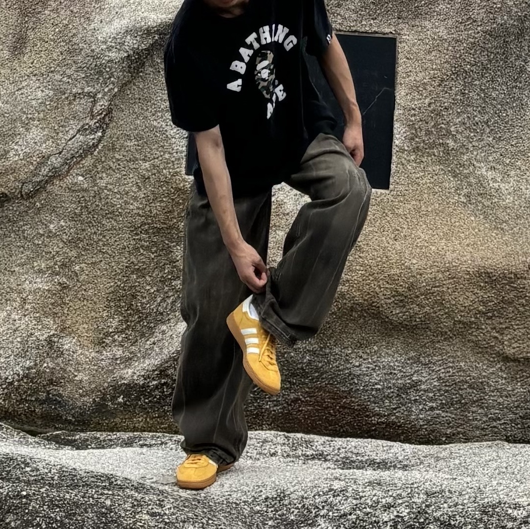Millo Archive Reflect Curved Pants Washed Brown, Adidas Bermuda Bold Gold 착용 스타일 - 1