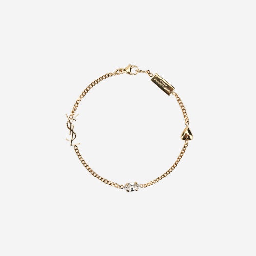 (W) Saint Laurent Opyum Heart Charm Bracelet in Metal Aged Brass Gold