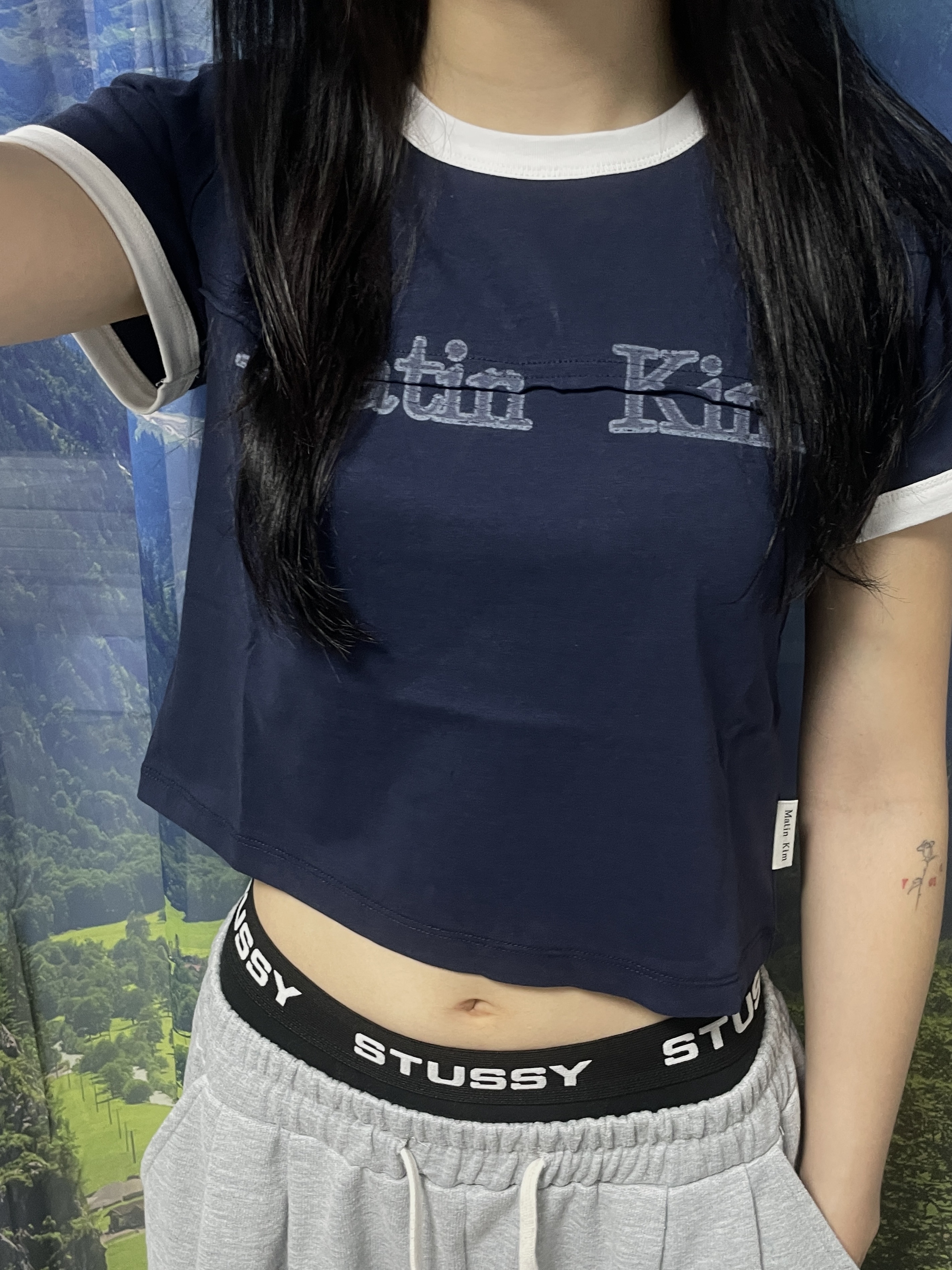 (W) Matin Kim Cutted Logo Ringer Crop Top Navy, Stussy Boxer Briefs Black (3 Pack) 착용 스타일