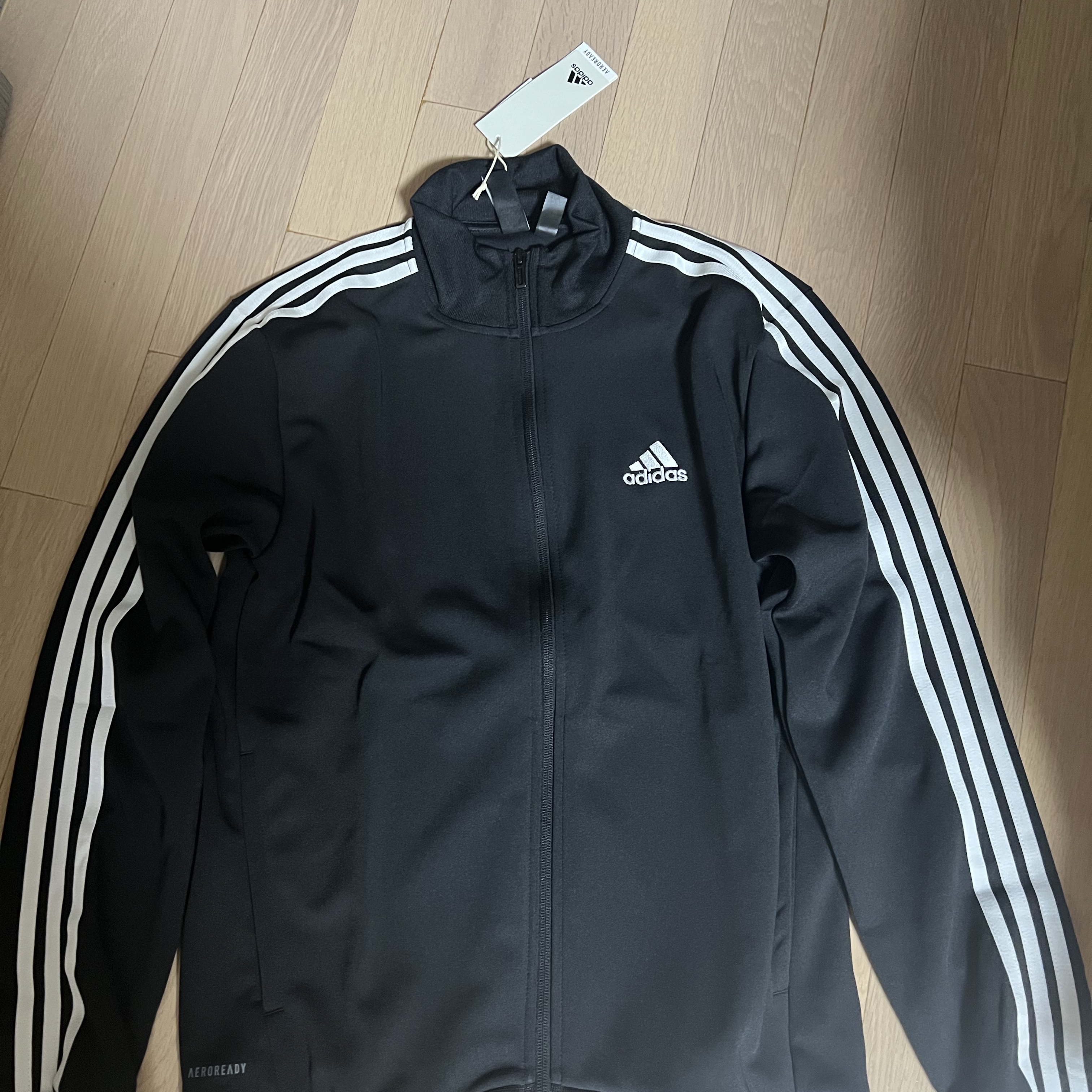 Adidas 3S Regular Fit Double Knit Track Top Black White - KR Sizing 착용 스타일 - 1