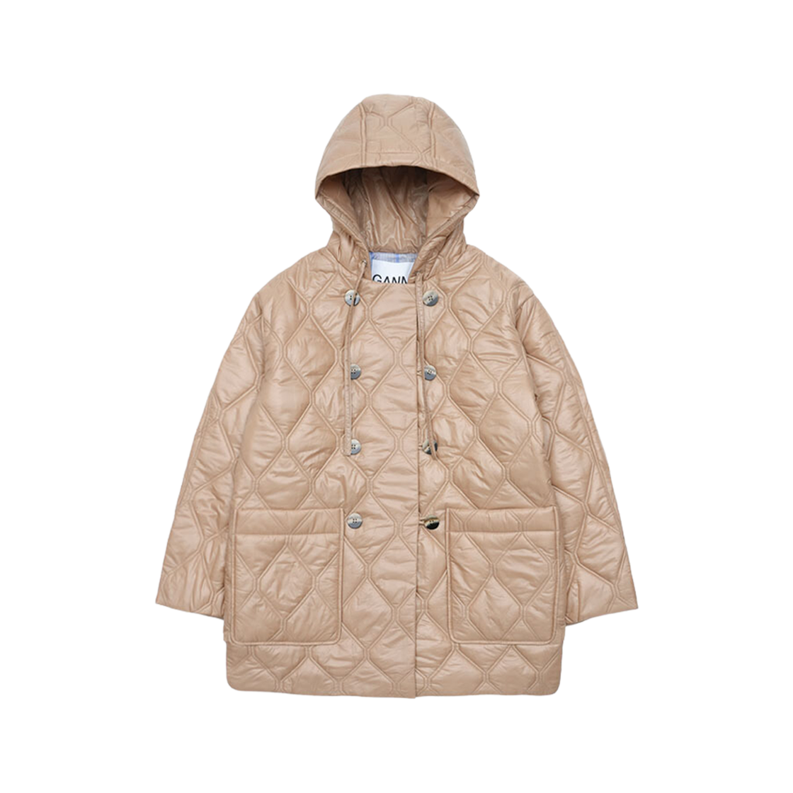 (W) Ganni Shiny Quilt Hooded Jacket Tanin 상세 이미지 1