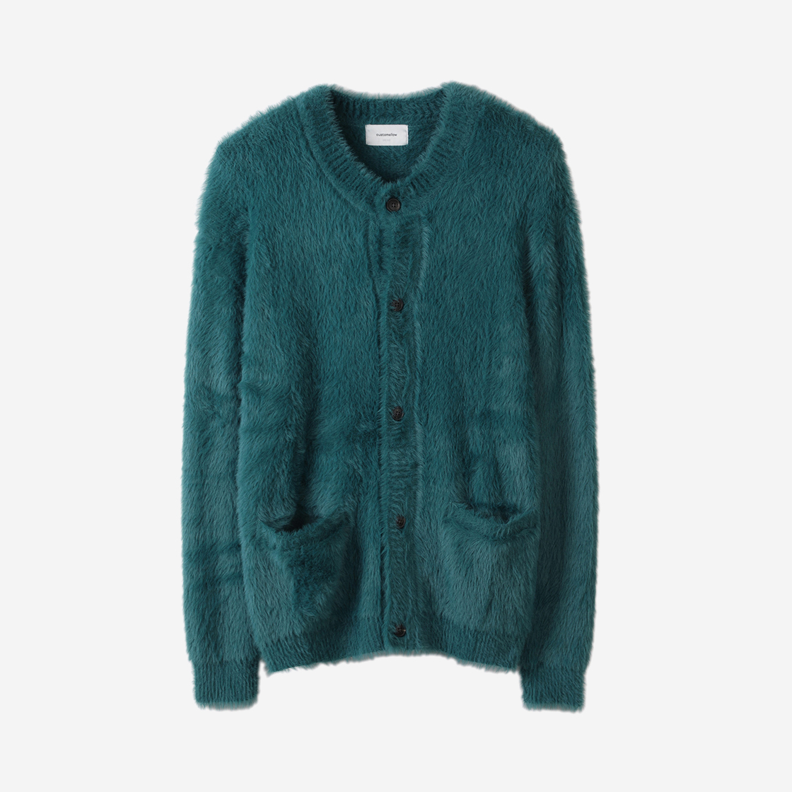 커스텀멜로우 헤어리 라운드 넥 가디건 블루