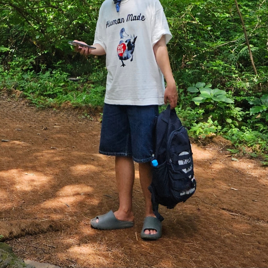 Human Made Graphic T-Shirt #3 White, Human Made Military Backpack Navy 착용 스타일