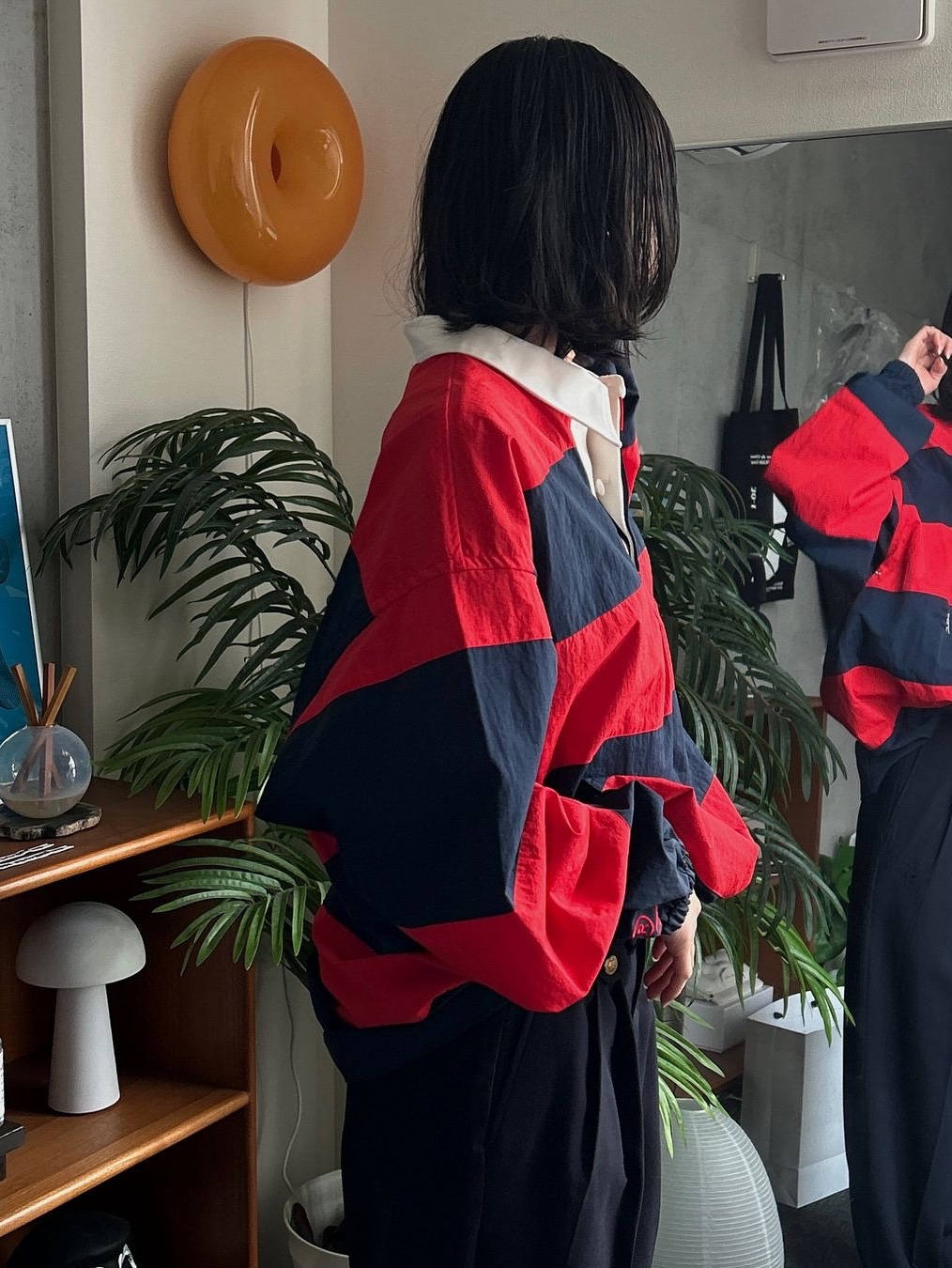 AOR Rugby T-Shirt Red Navy 착용 스타일