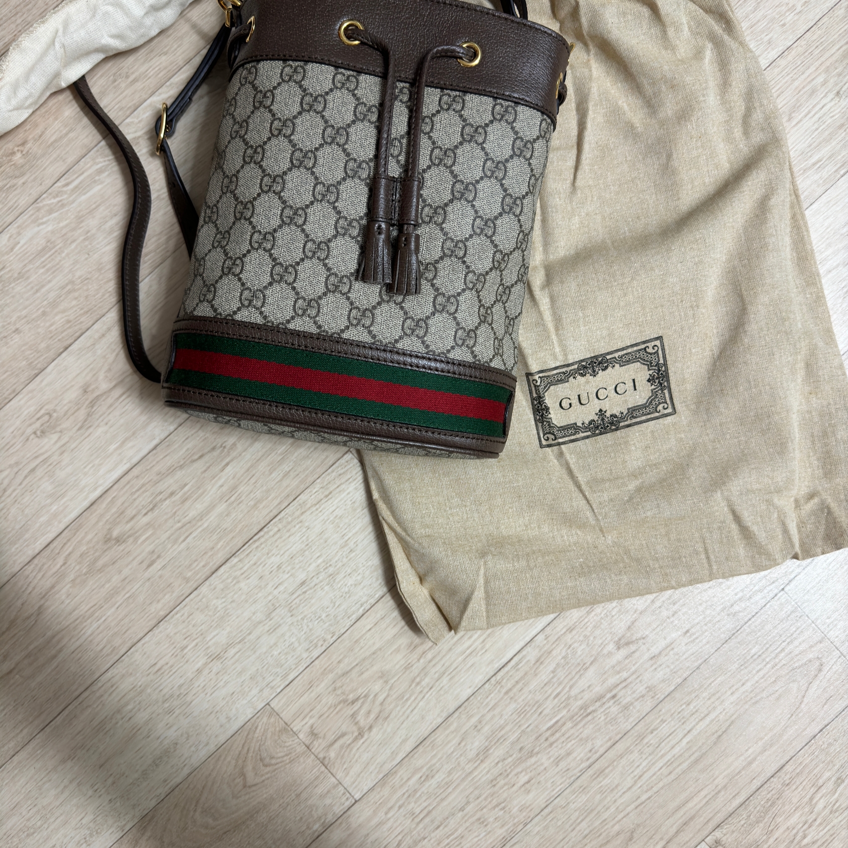 Gucci Ophidia GG Small Bucket Bag Brown 착용 스타일