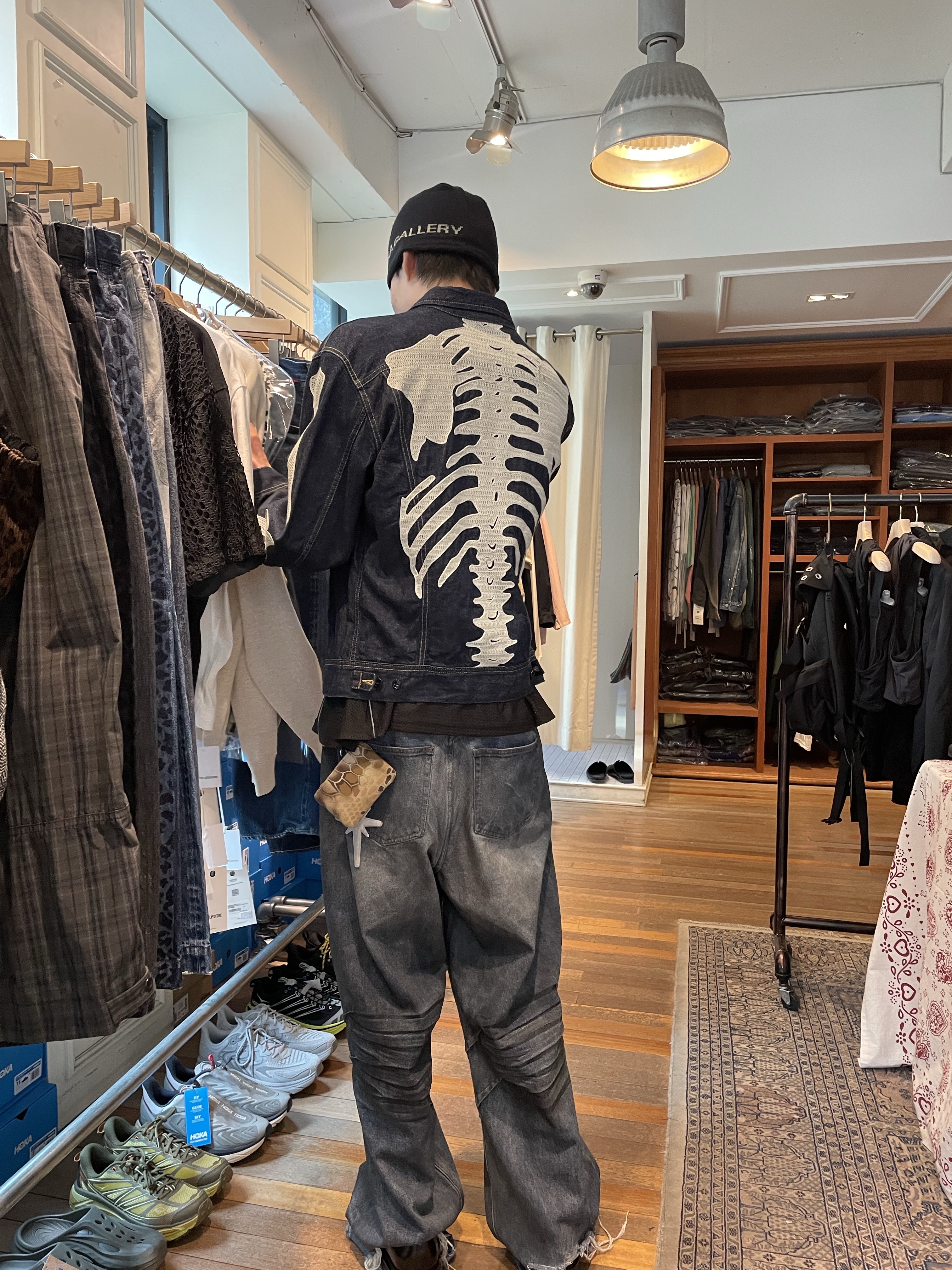 Kapital 11.5 oz. Denim Mexican Tuxedo Westerner Bone Jacket Indigo, Stussy Canvas Coin Pouch Highlander 착용 스타일 - 1
