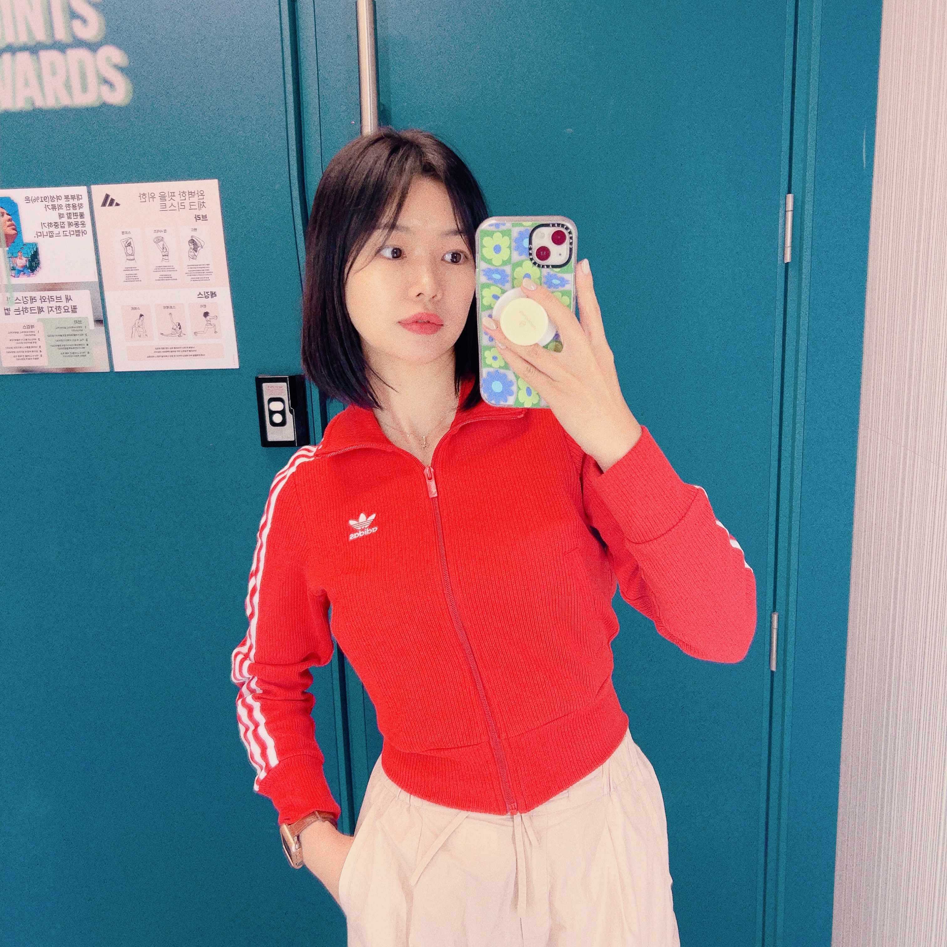 (W) Adidas Knit Top Better Scarlet  - KR Sizing 착용 스타일