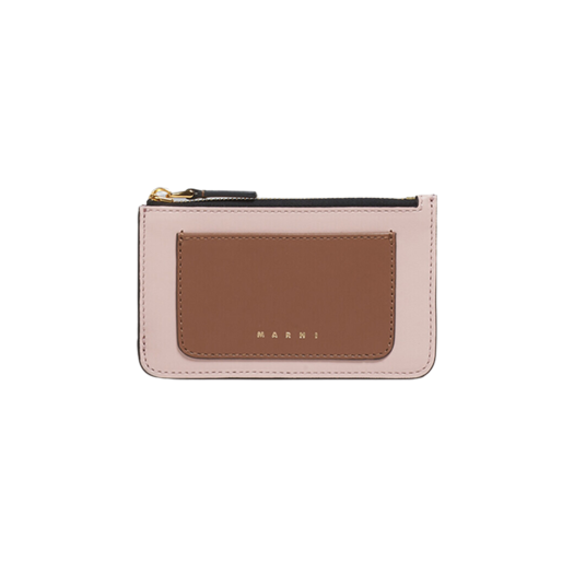 Marni Saffiano Leather Card Case Brown Pink