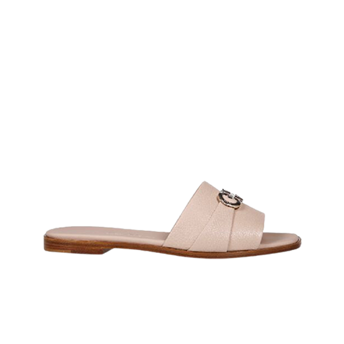 01E565-758085 (W) Ferragamo Gancini Ornament Flat Slide Pink - D