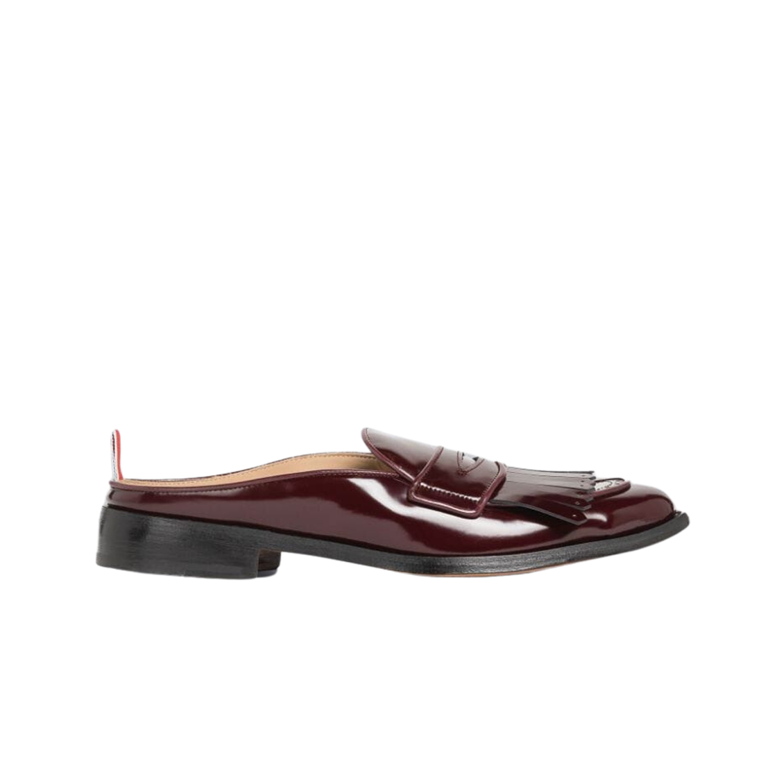 톰브라운 소프트 스파졸라토 킬트 바시티 페니 로퍼 뮬 버건디(Thom Browne Soft Spazzolato Kilt Varsity Penny Loafer Mule Burgundy) - 1