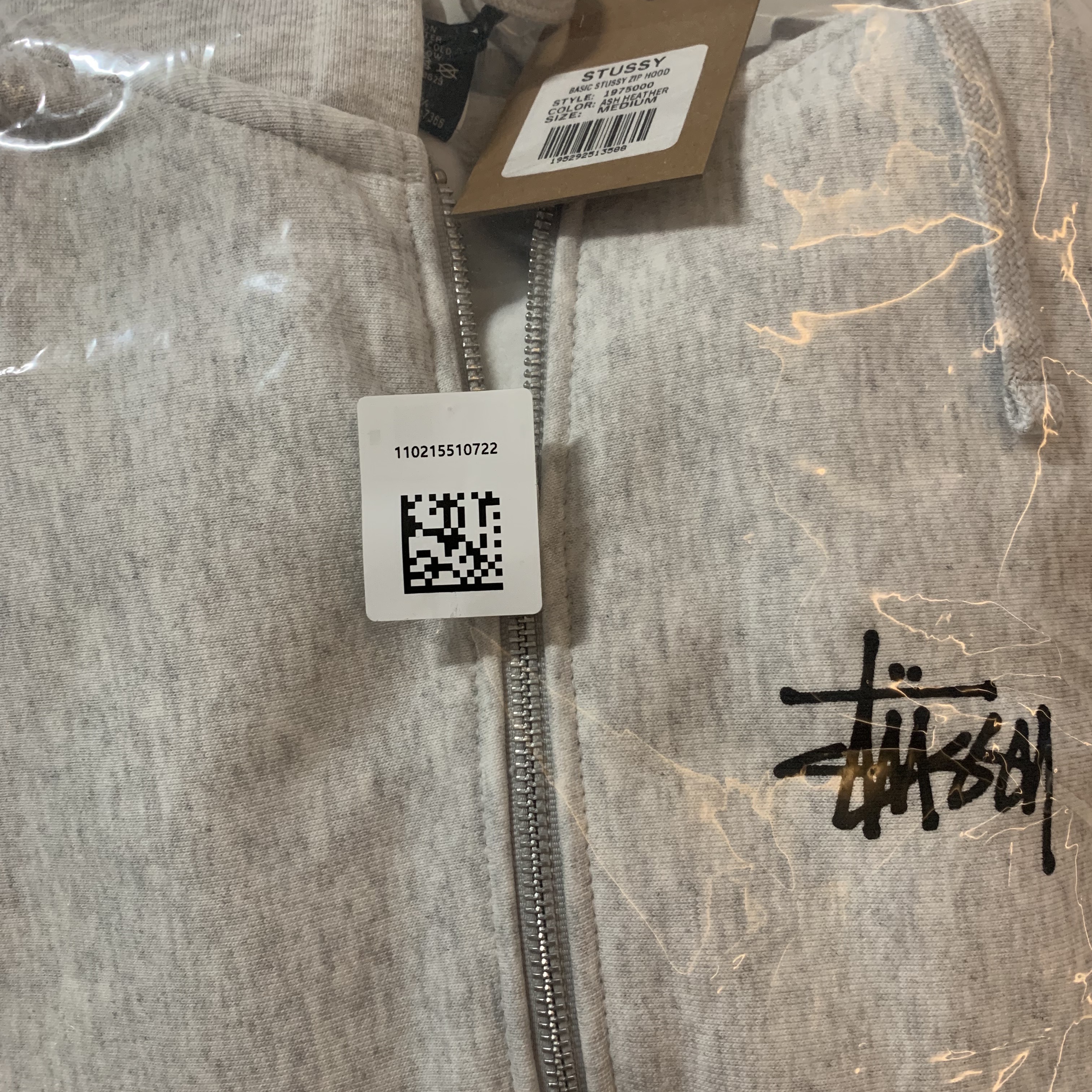Stussy Basic Stussy Zip Hoodie Ash Heather 착용 스타일 - 2