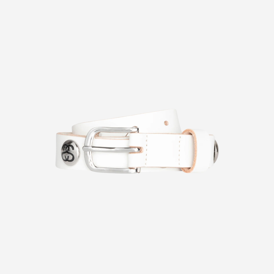 Vintage Stussy white Leather Belt Size S/M Spiked Bulldog