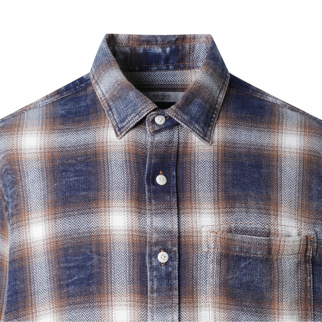 시리즈 인디고 워싱 옴브레 체크 셔츠 인디고(SERIES Indigo Washing Ombre Check Shirt Indigo) - 4