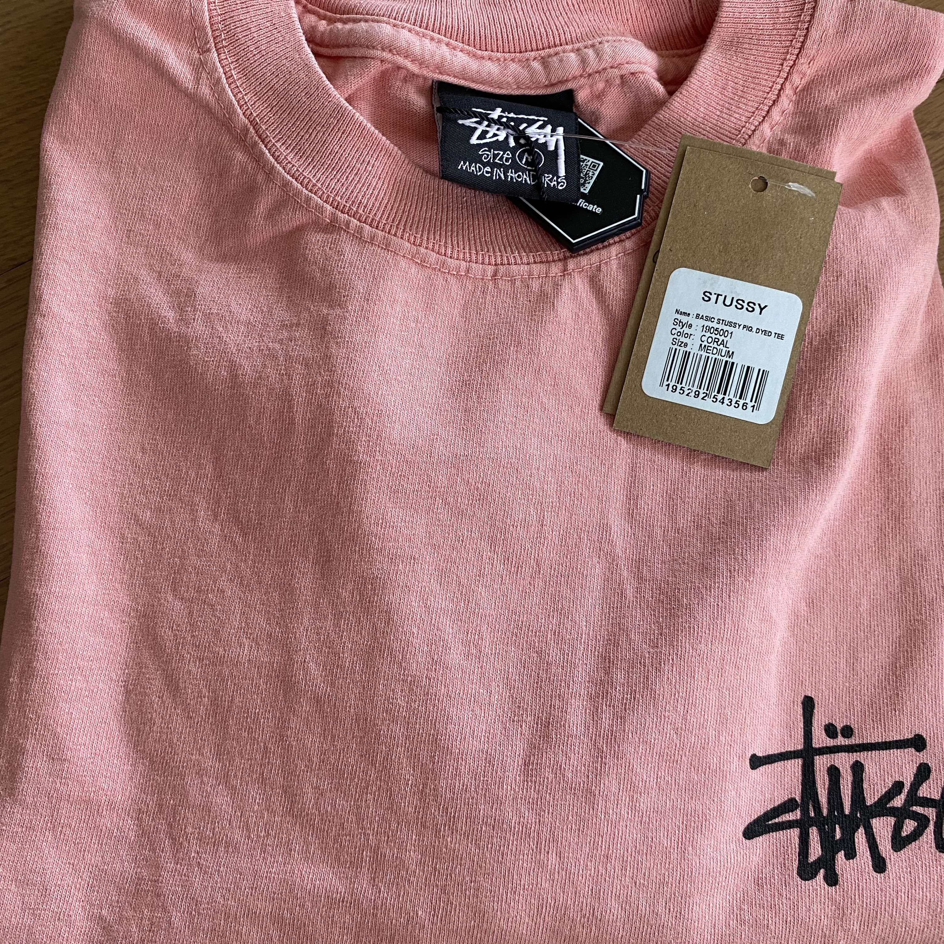 Stussy Basic Stussy Pigment Dyed T-Shirt Coral 2024 착용 스타일