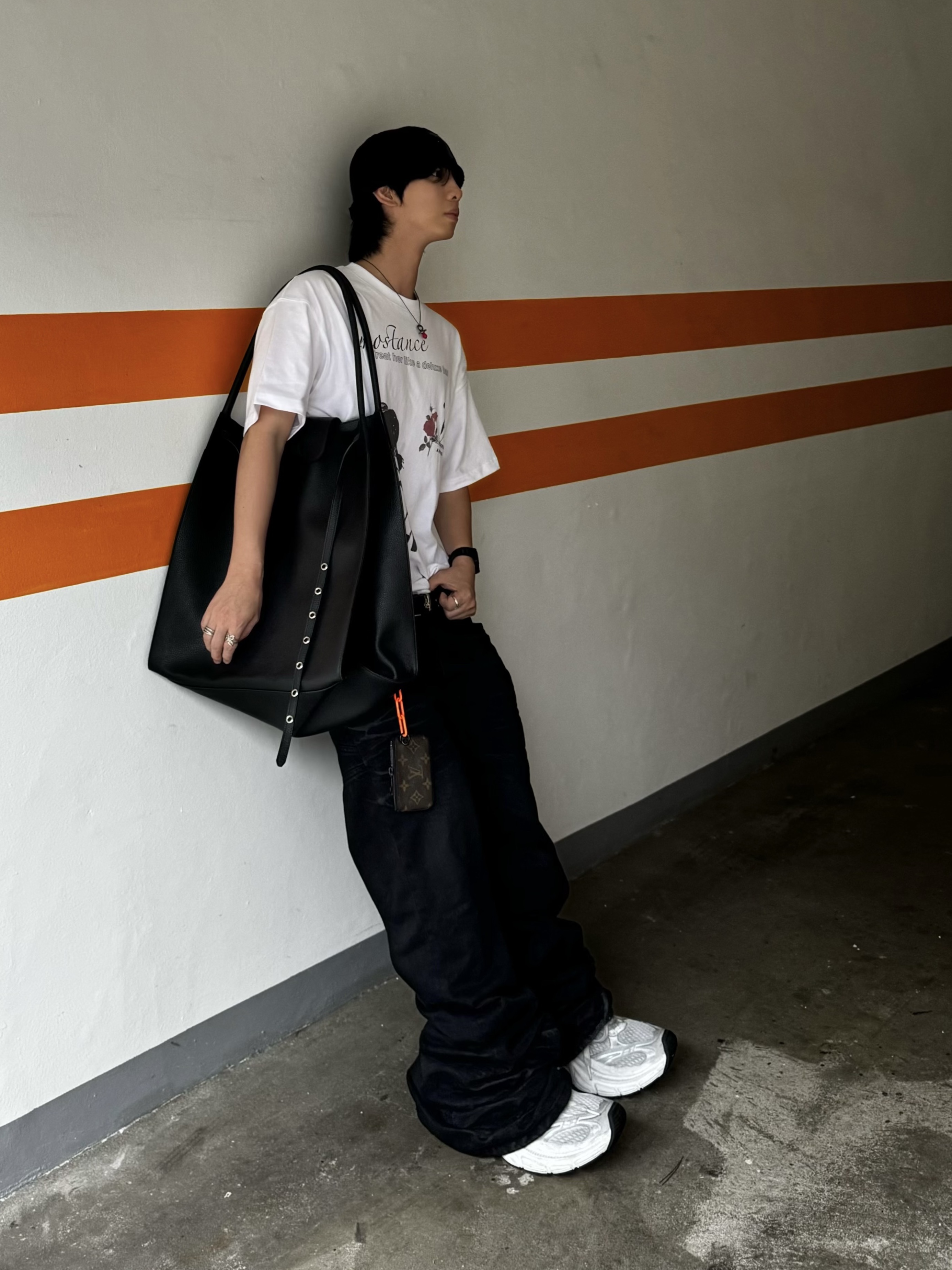 Chrome Hearts Cross Leather Patch Cashmere Beanie Black, Stussy Royal Suit Dress Belt Black 착용 스타일 - 2
