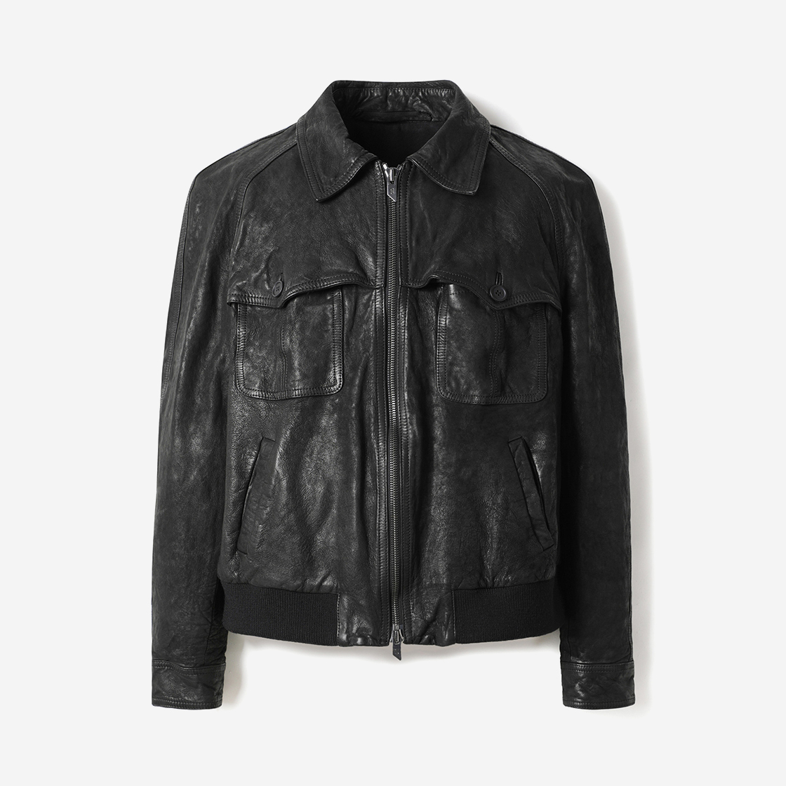 시리즈 집업 블루종 레더 자켓 블랙(SERIES Zip Up Blouson Leather Jacket Black)