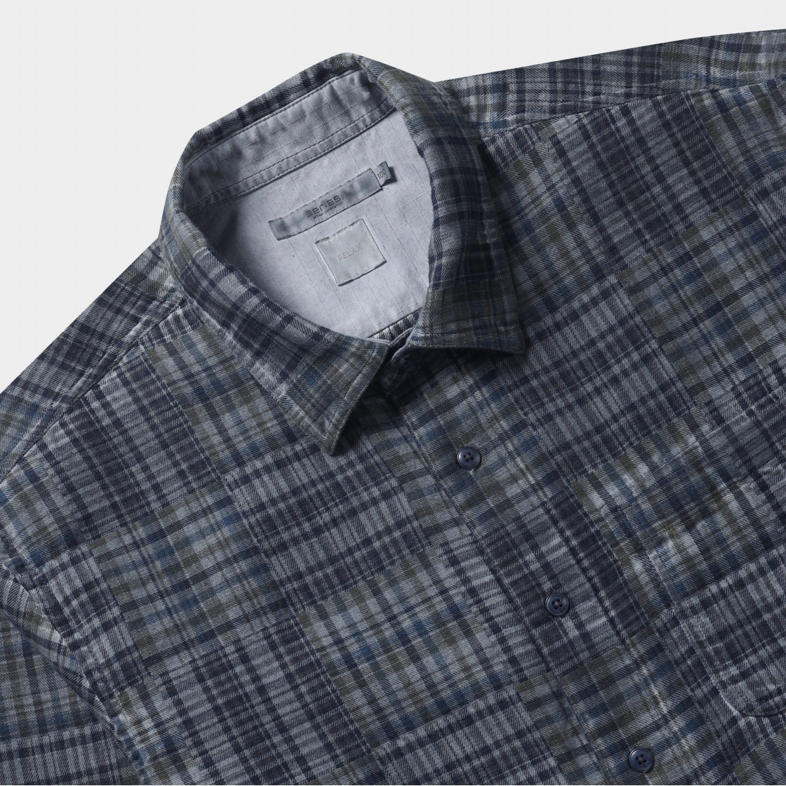 시리즈 루나다잉 패치워크 체크 셔츠 다크 블루(SERIES Luna Dyeing Patchwork Check Shirt Dark Blue) - 4
