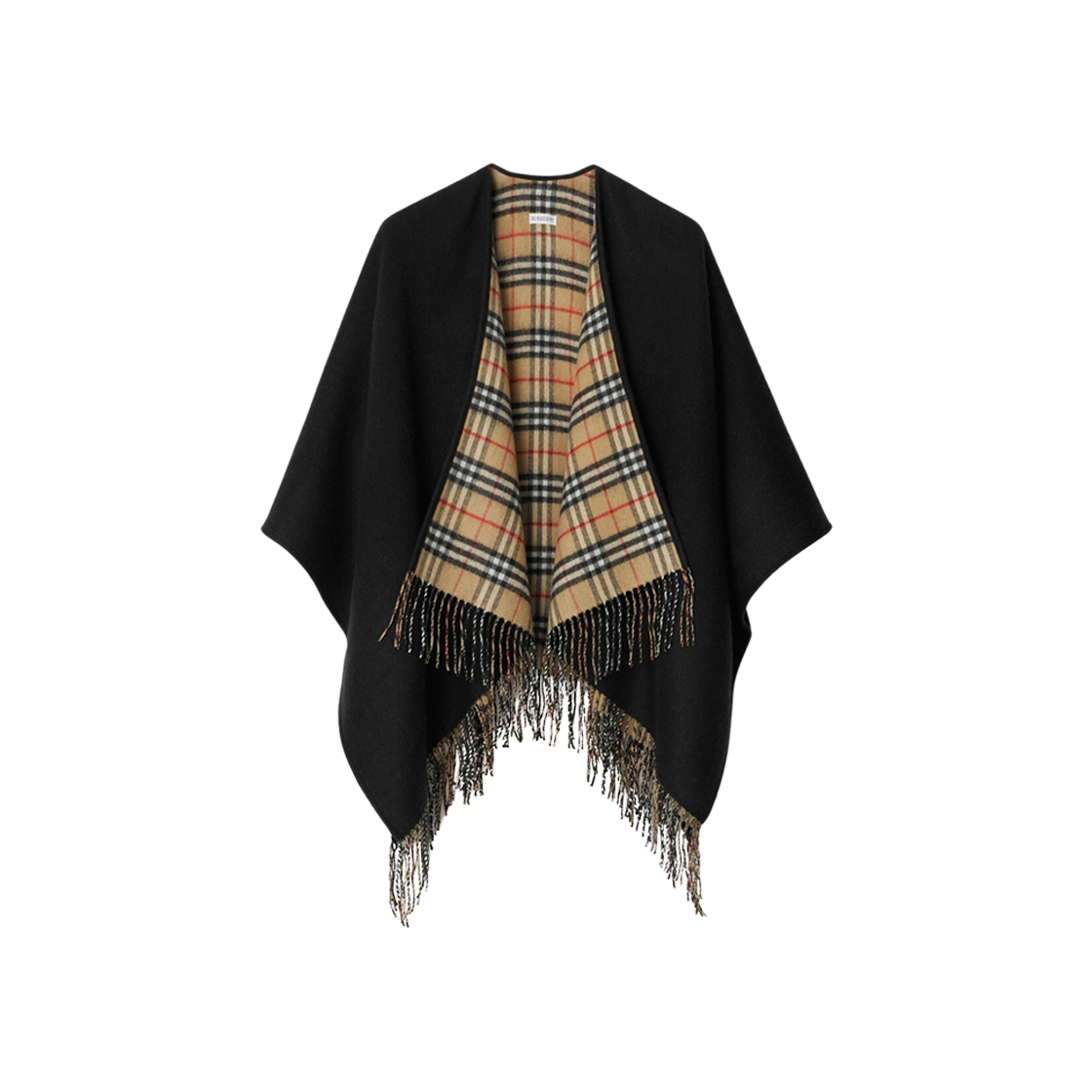 (W) Burberry Check Wool Reversible Cape Black 상세 이미지 1