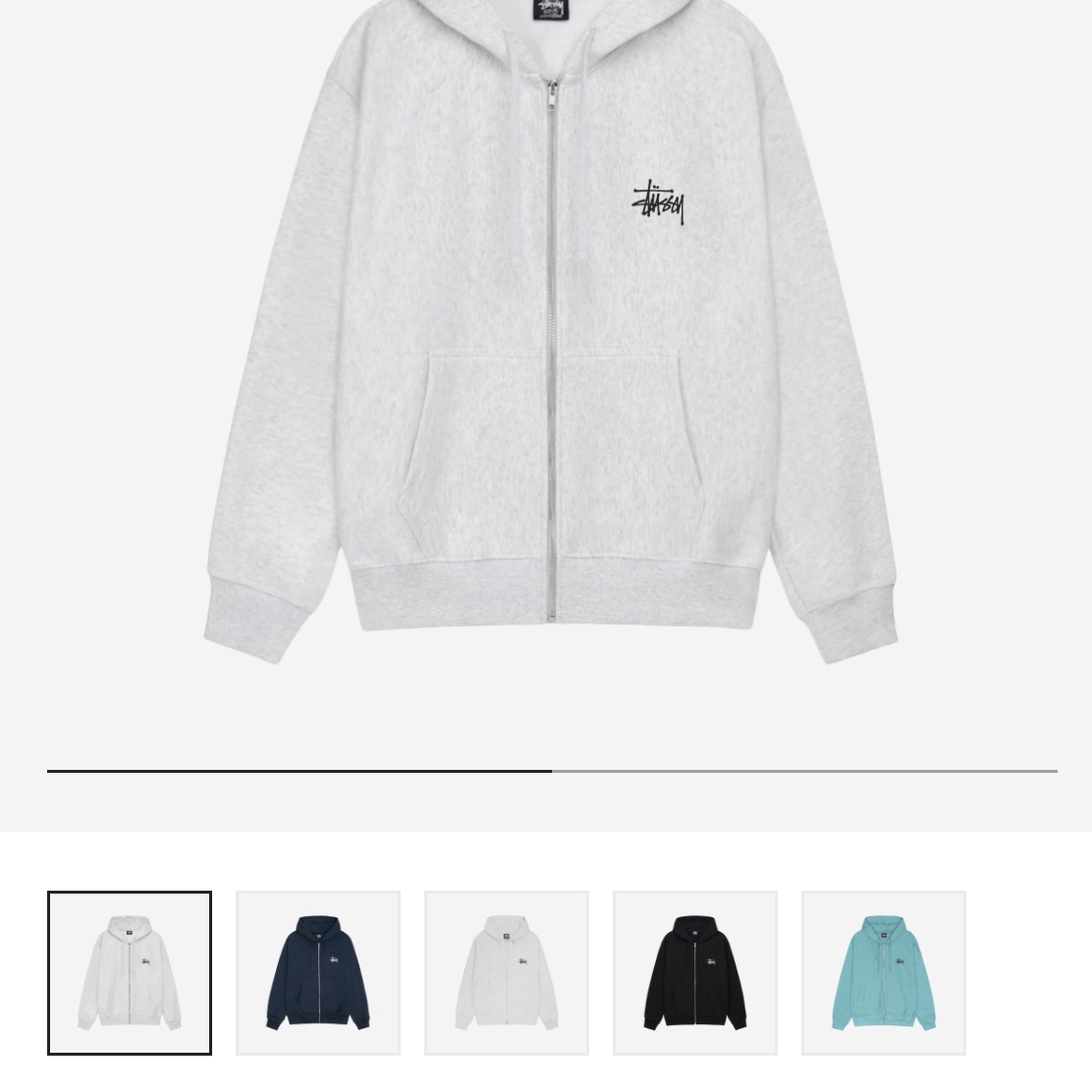 Stussy Basic Stussy Zip Hoodie Ash Heather 착용 스타일 - 1