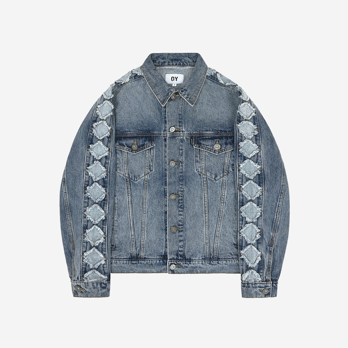 OY Diamond Cutting Washed Denim Jacket Blue 상세 이미지 1