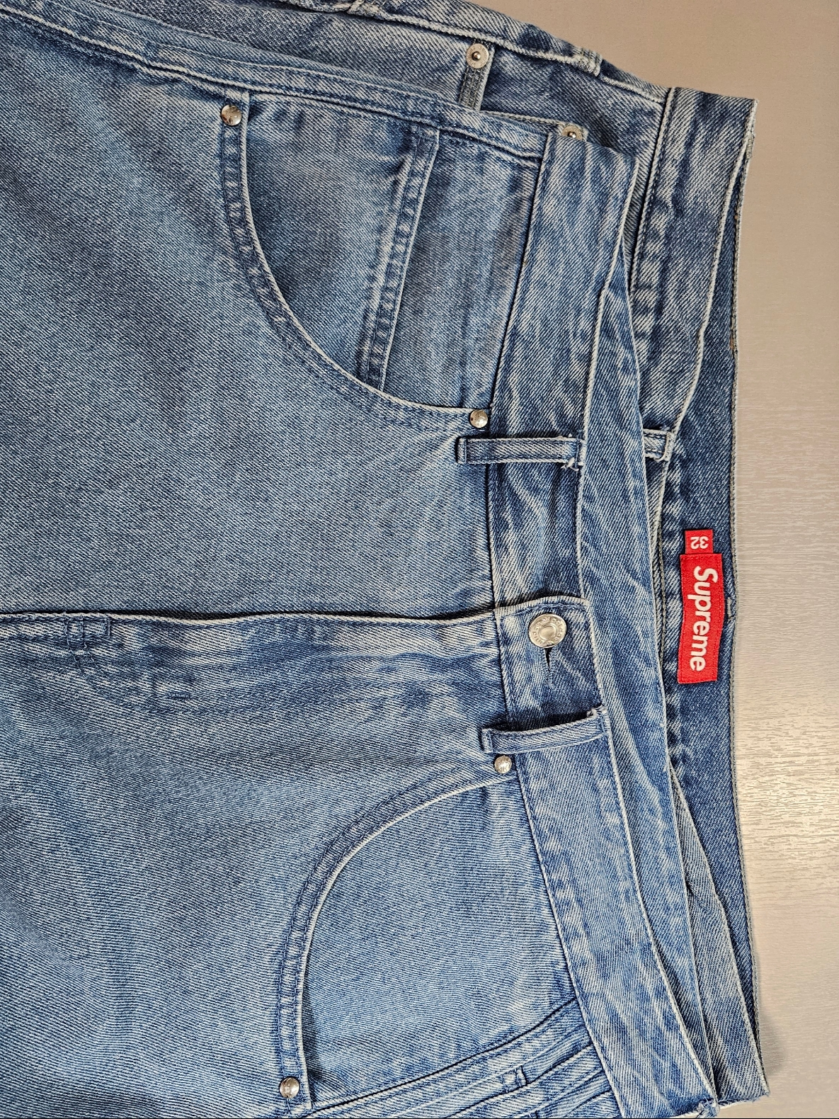 Adidas Flames Denim Shorts Blue - KR Sizing, Supreme S Logo Loose Fit Jean Washed Blue - 24SS 착용 스타일 - 6