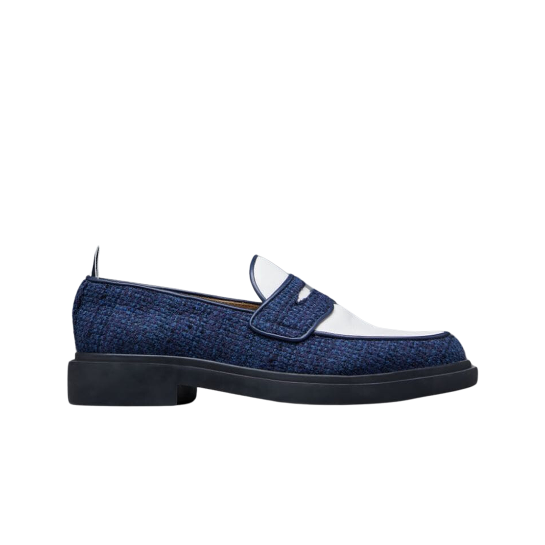 FFF163A-F0513-927 (W) Thom Browne Cotton Tweed Lightweight Rubber Sole Classic Penny Loafer Navy White