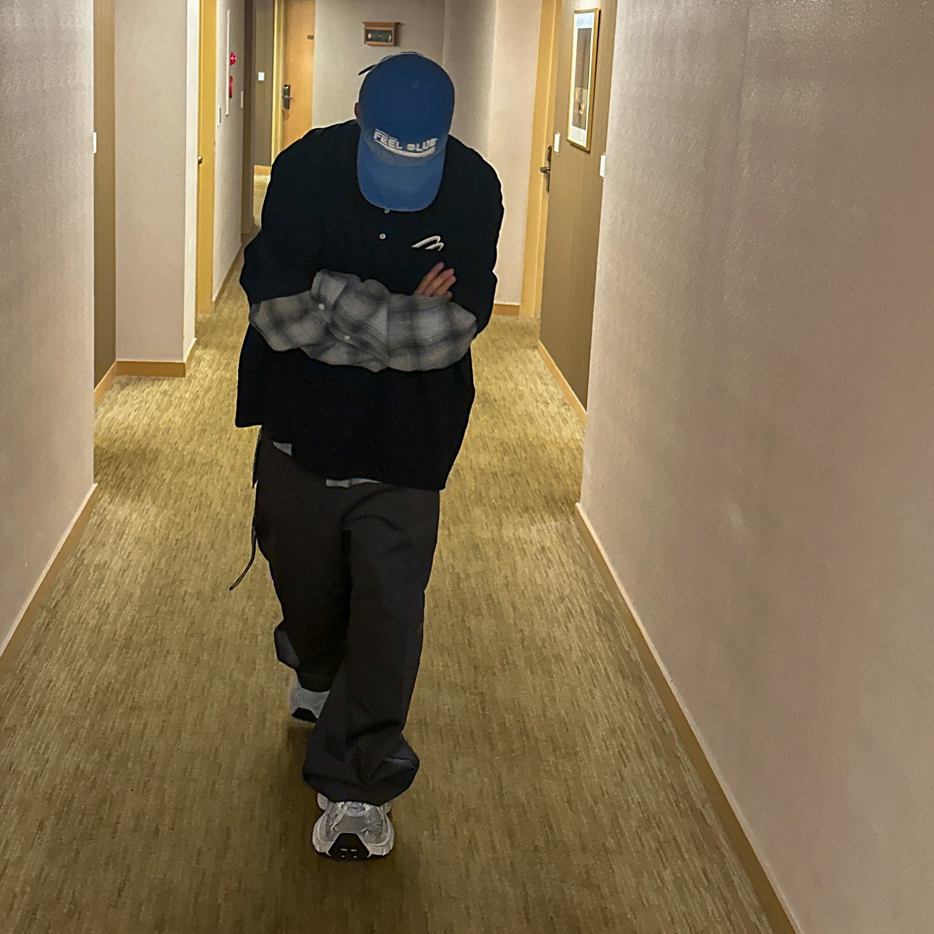 Nonnod Vintage Grunge Cap Washed Blue, Nonnod Flexible String Check Shirt Japanese Linen Blue 착용 스타일 - 4