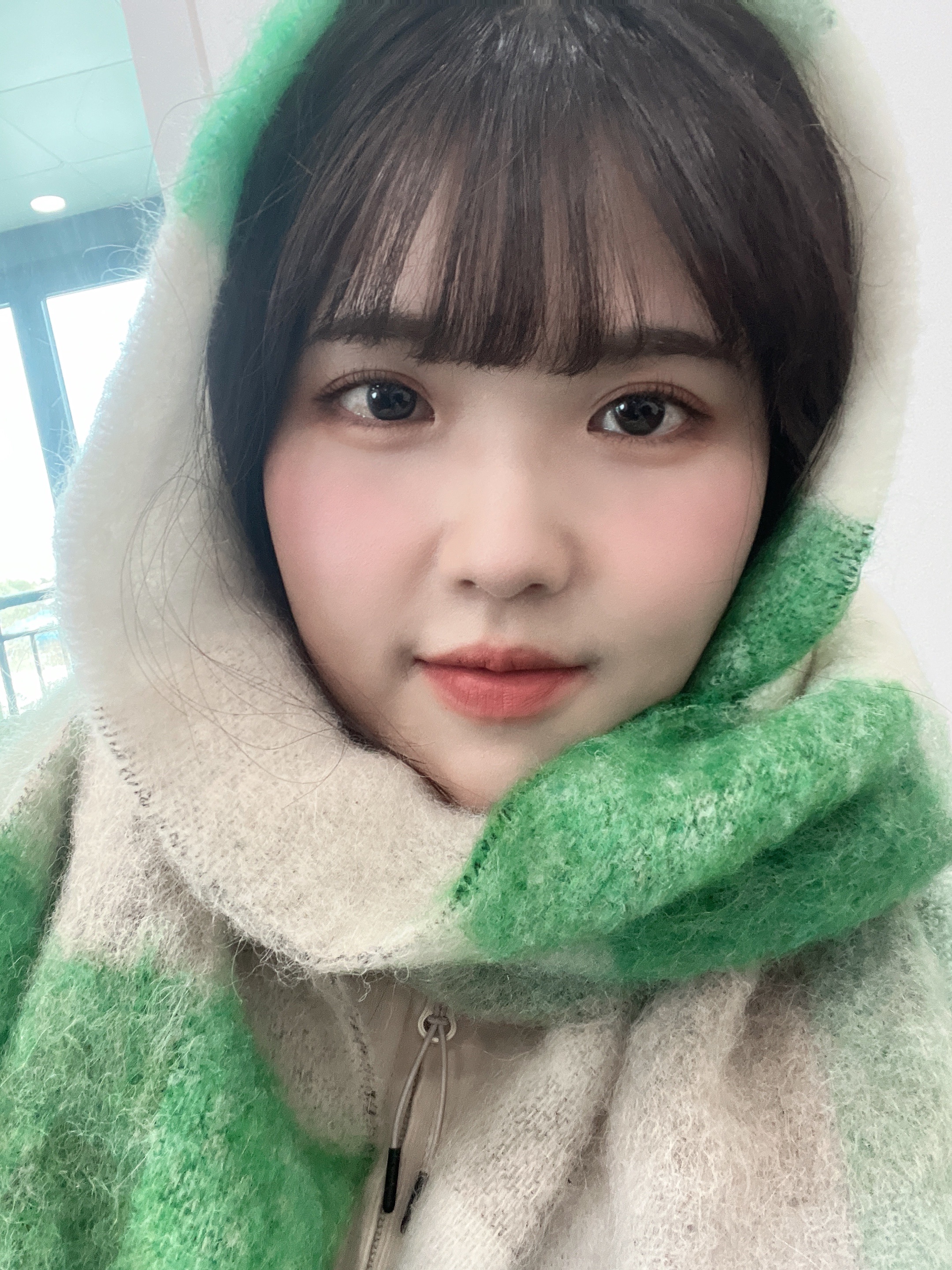 Acne Studios Mohair Check Muffler Green Grey 착용 스타일 - 1