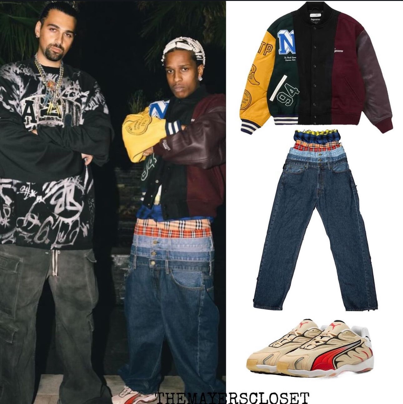 Supreme x MM6 Maison Margiela Split Varsity Jacket Multicolor - 24SS 착용 스타일 - 2