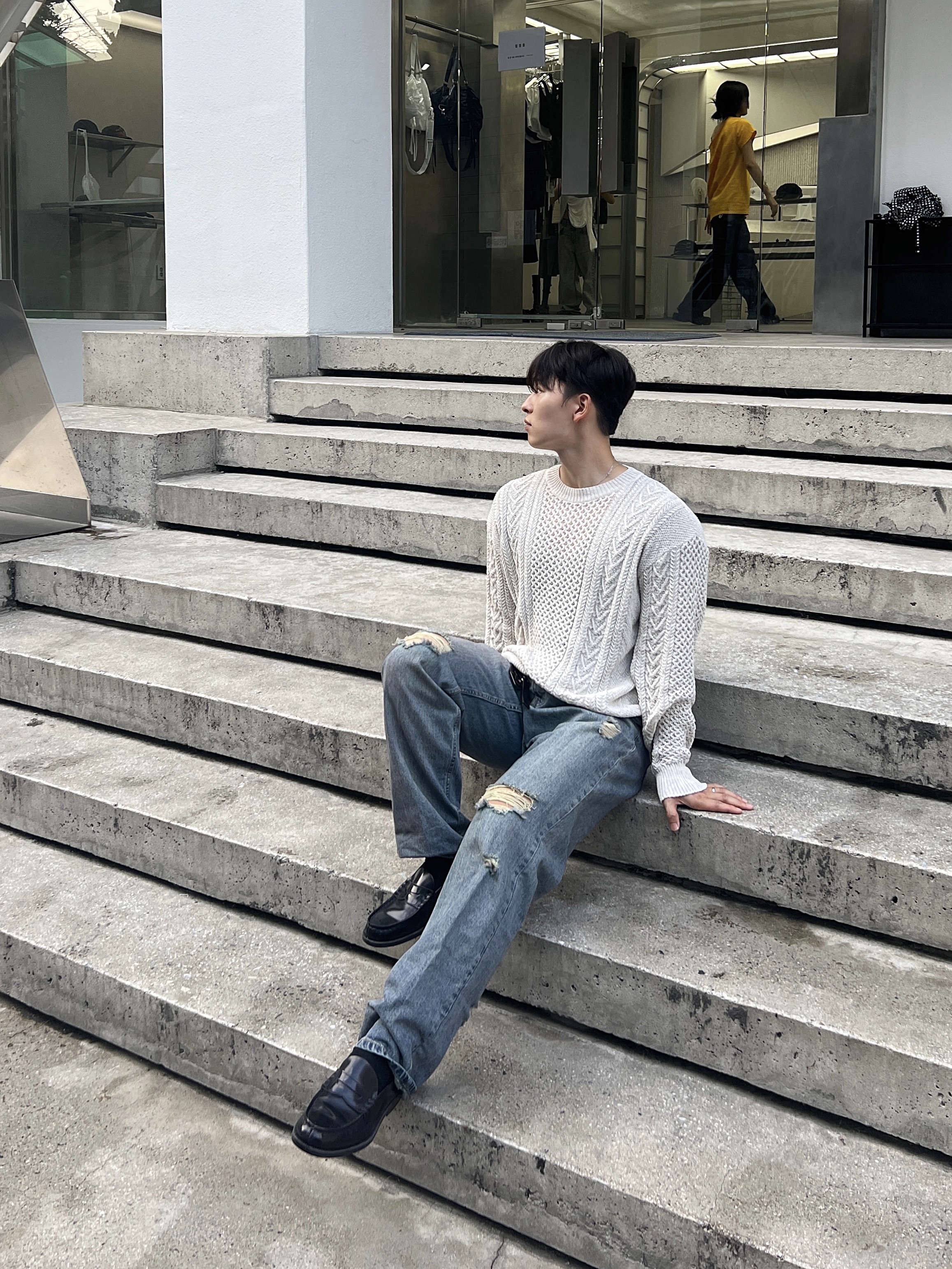 Haruta HS-906 Penny Loafer Black 착용 스타일 - 4