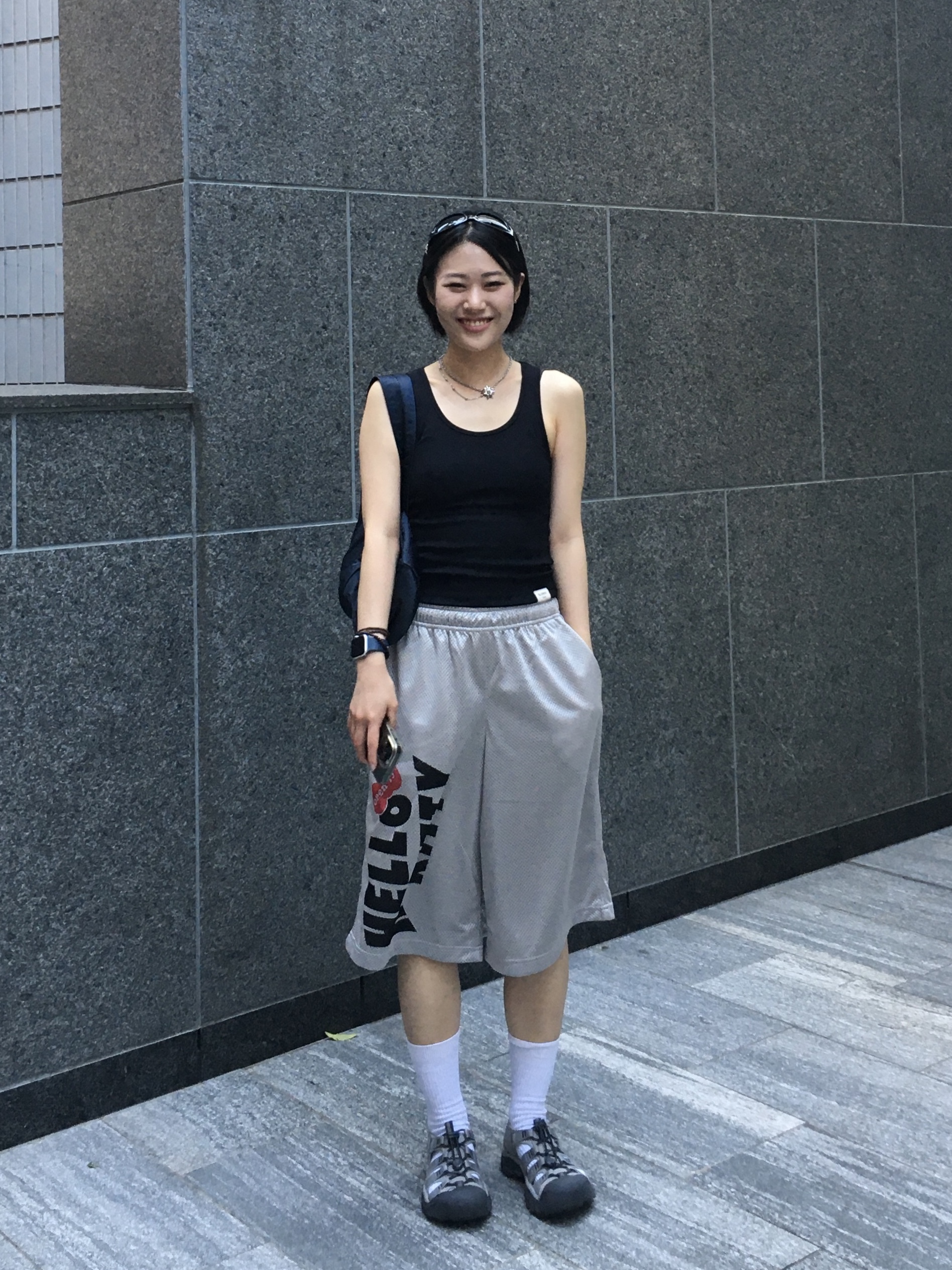 Open Yy x Hello Kitty Mesh Shorts Gray, (W) Keen Newport H2 Grey Smoke Blue 착용 스타일 - 1