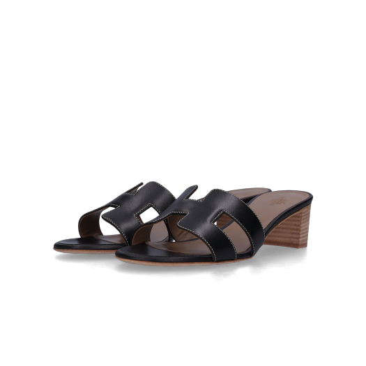 (W) Hermes Oasis Sandal Calfskin & Noir Piqures Ecrues